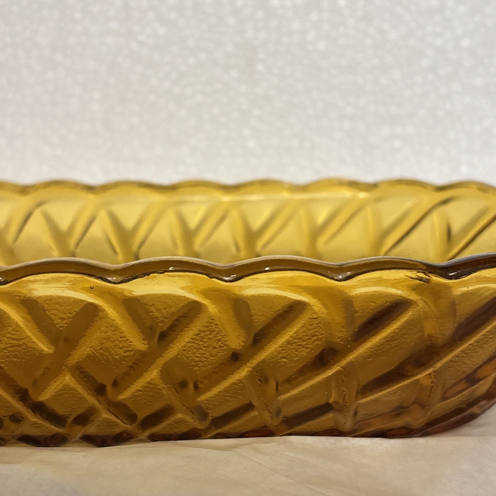 Amber Indiana Glass Oblong Celery Dish w/ raised basket weave design