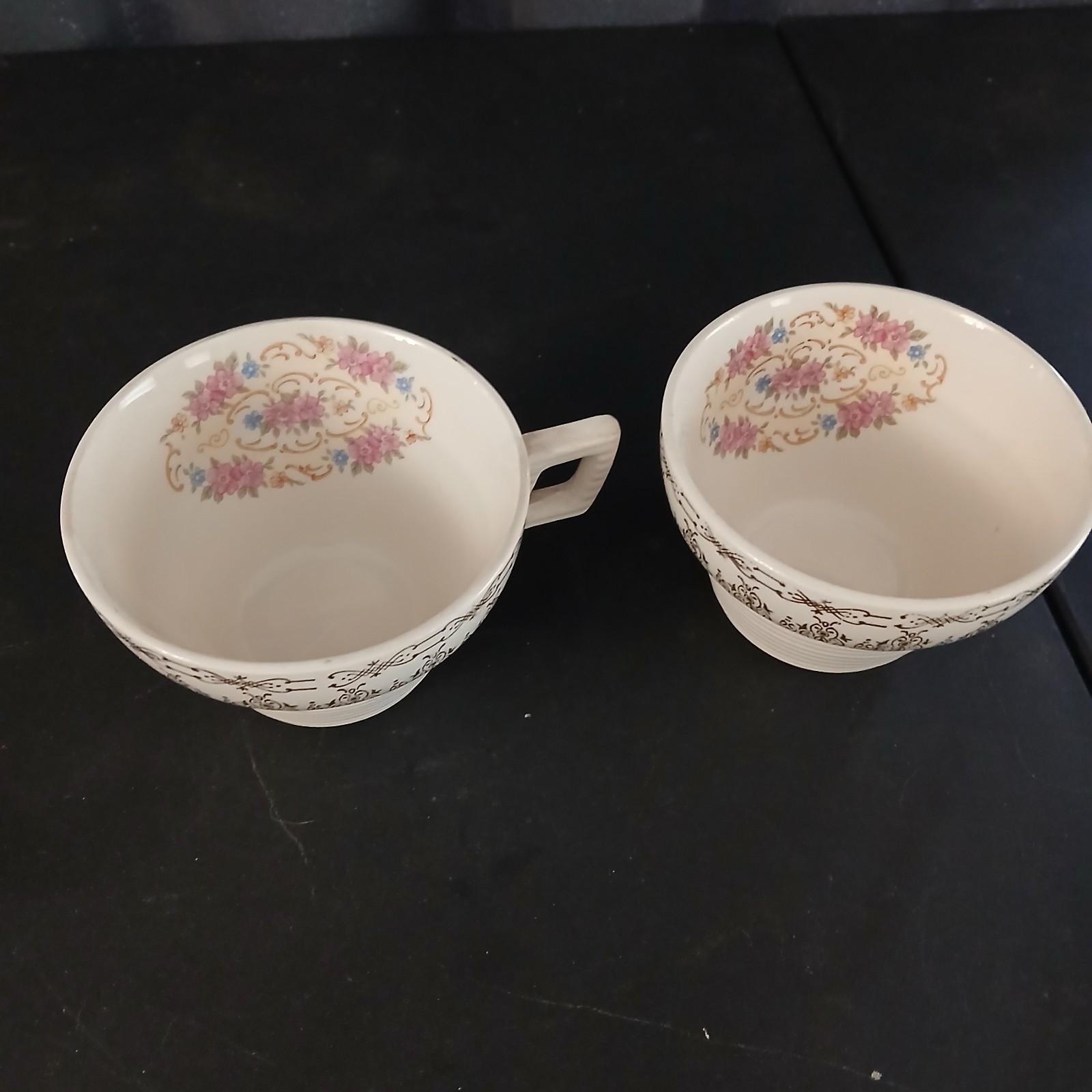 Vintage Triumph American Limoges Teacups set of 2 Norway Gold Floral