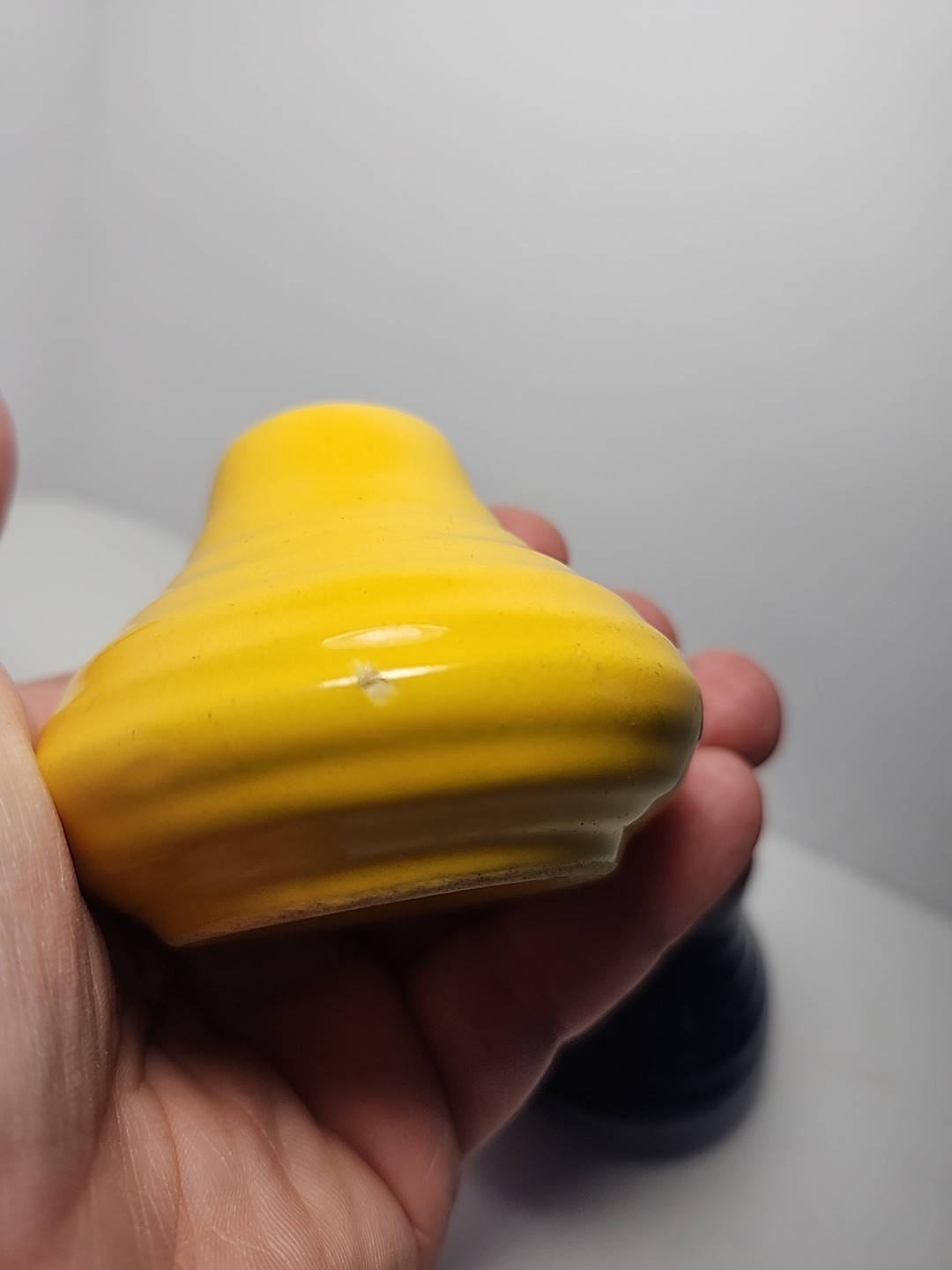 Vintage Cobalt Blue & Yellow Bauer salt and pepper shaker Set Beehive Ribbed