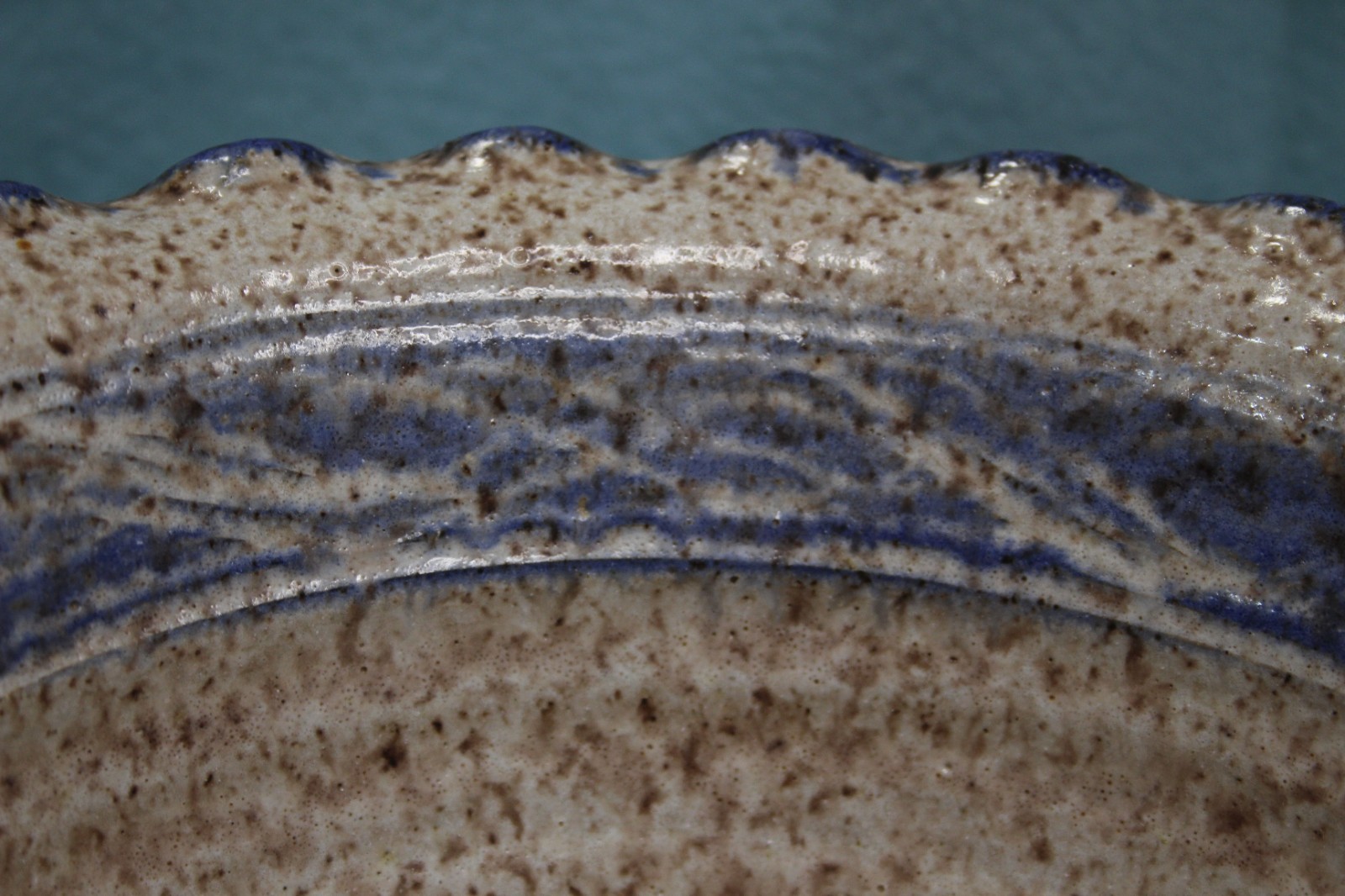 Vintage Studio Art Pottery Salt Glaze Stoneware Bowl Signed Blue Cobalt 9in