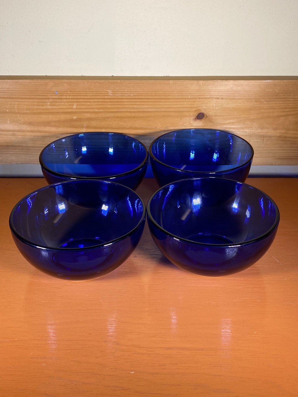 Cobalt Blue Glass Cereal Soup Bowl 6” Made In México Thick Glass Set Of 4