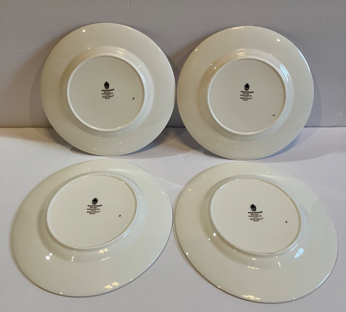 Wedgwood Belle Fleur China Salad Plates 8″ Platinum Edge Blue & White Set of 4