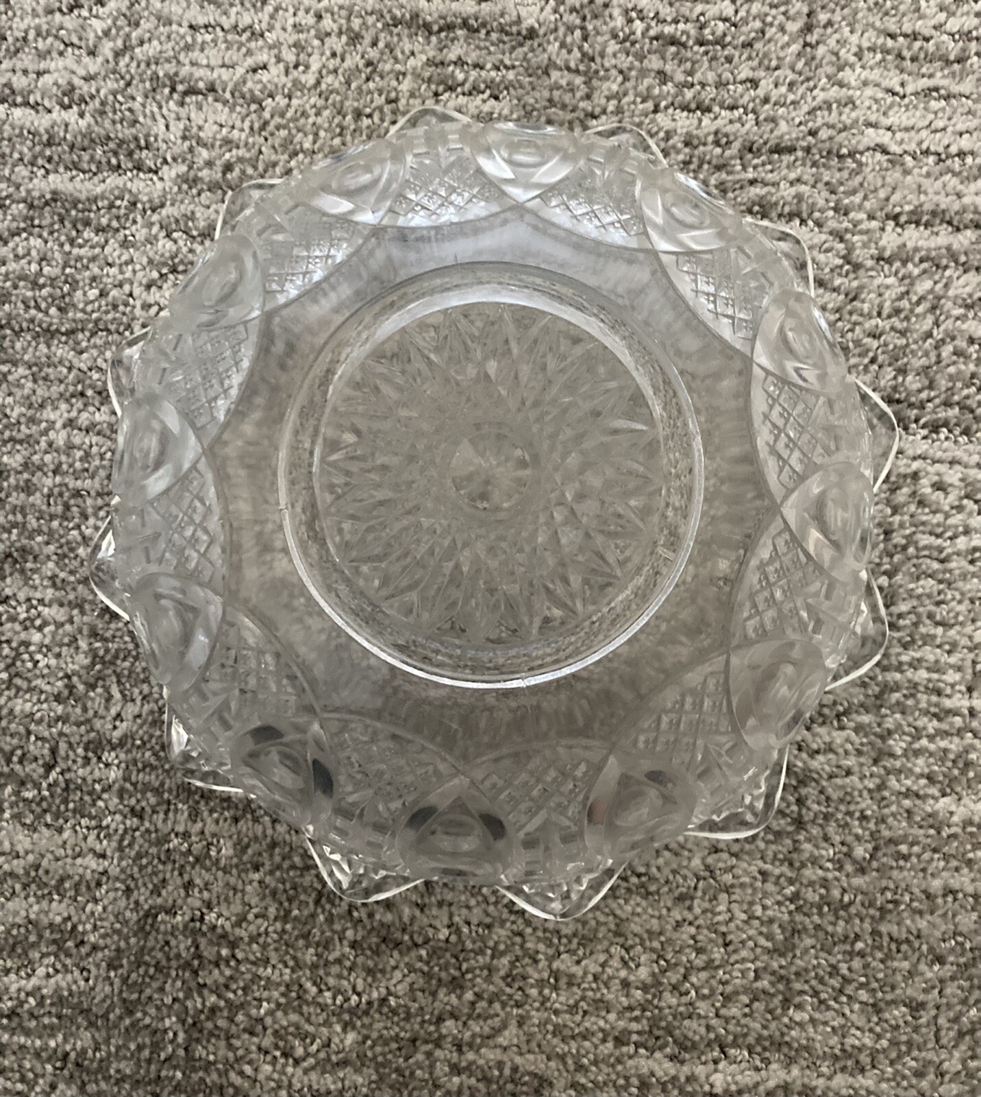 Clear Glass Bowl Starburst & Diamond Pattern Vintage