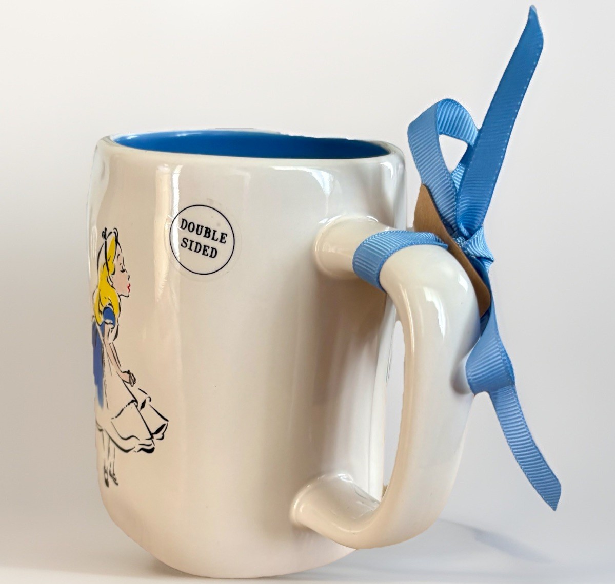NWT RAE DUNN DISNEY ALICE IN WONDERLAND Double-Sided Ceramic Mug White/Blue Y2K