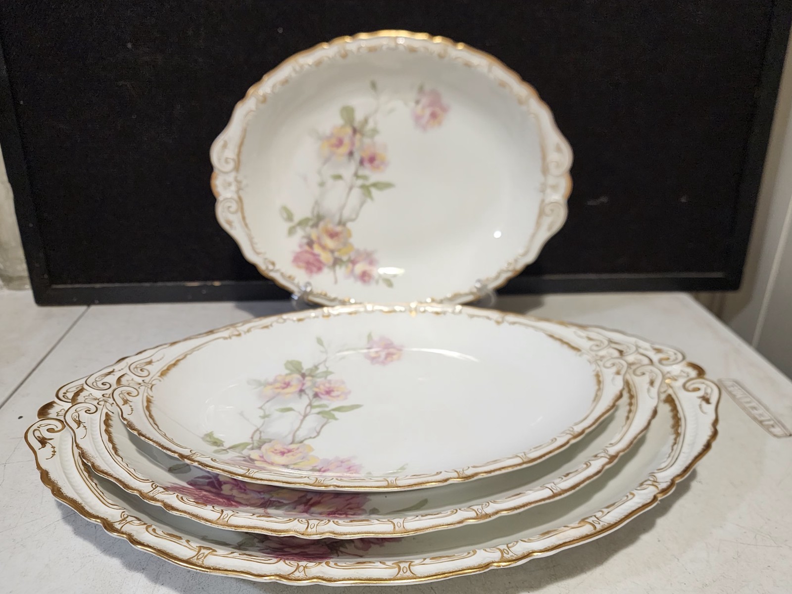 LOT OF 4- Haviland Limoges Baltimore Rose Schleiger SERVING PLATTERS 11″ – 16.5″