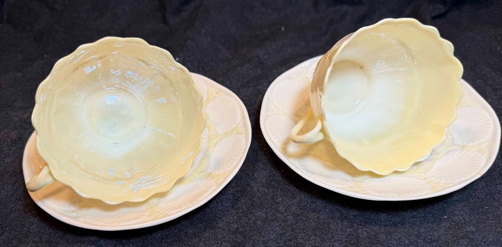 Two Belleek Shell Teacup and Saucer Sets. Handmade in Ireland.