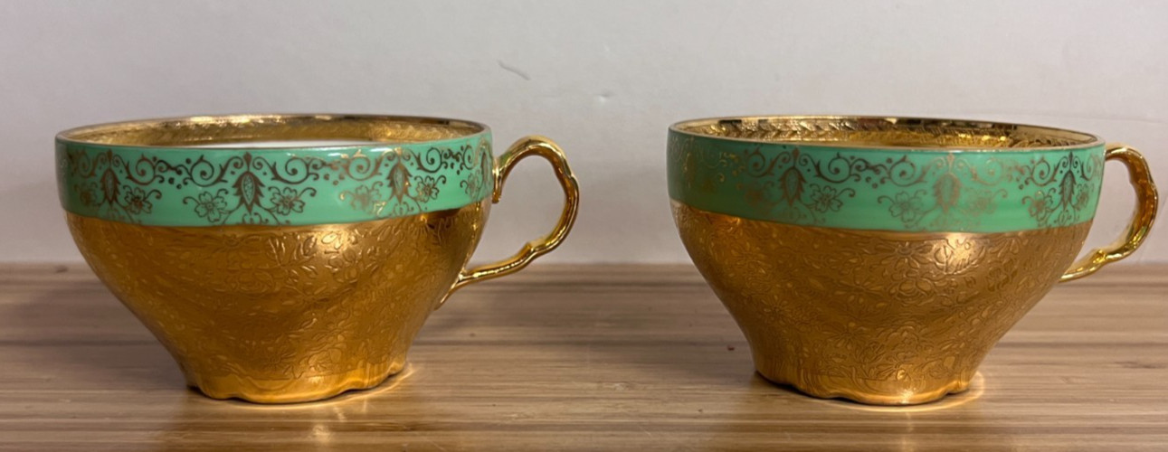 2 Victoria China Czechoslovakia Tea cups with 24K Gold Encrusted Trim -Vintage
