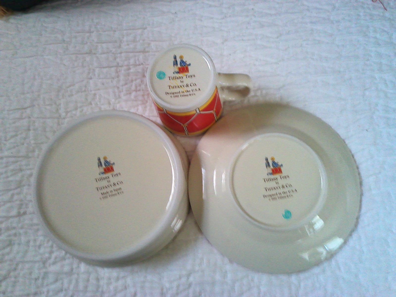 Vintage Tiffany Toys 3-Piece China Child’s Infant’s Dish Set 1992 Plate Bowl Mug