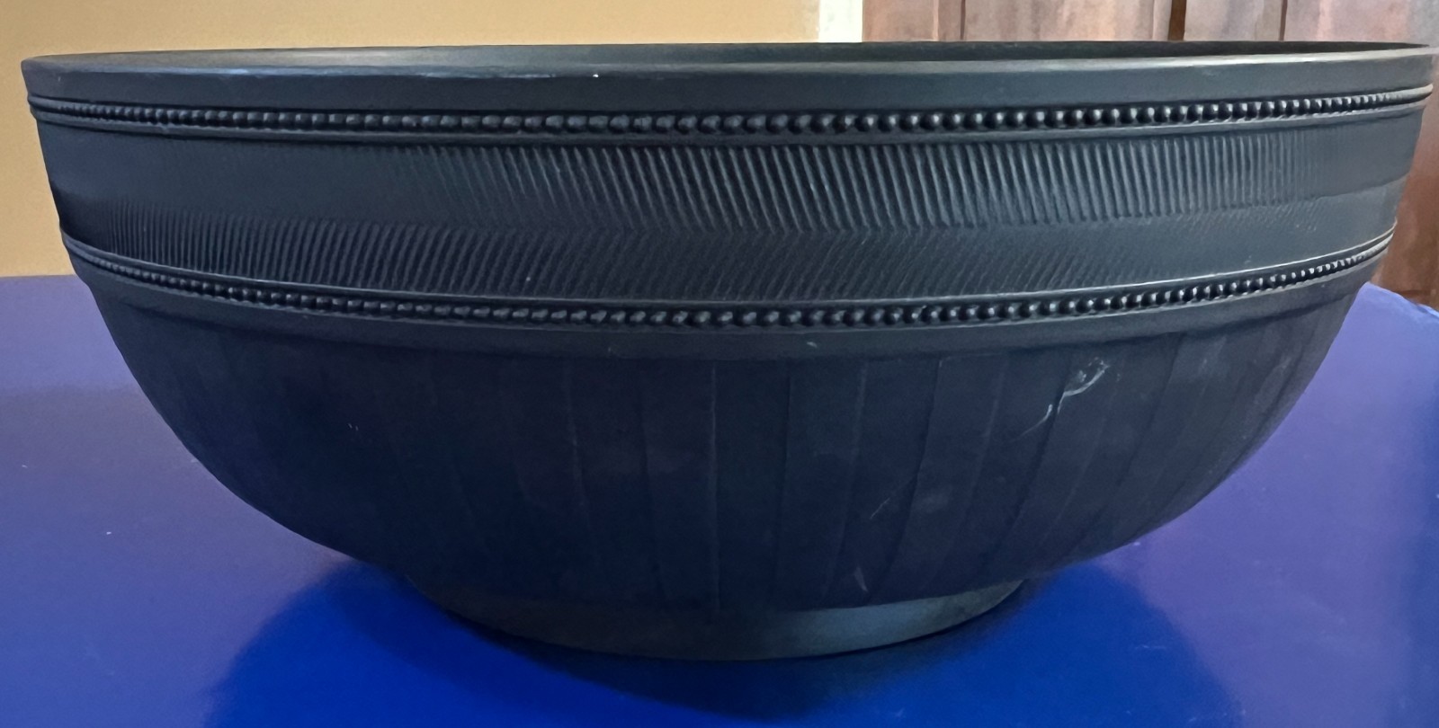 Large 10″ 19th C. Wedgwood Engine Turned Black Basalt Bowl Compare to $400…..