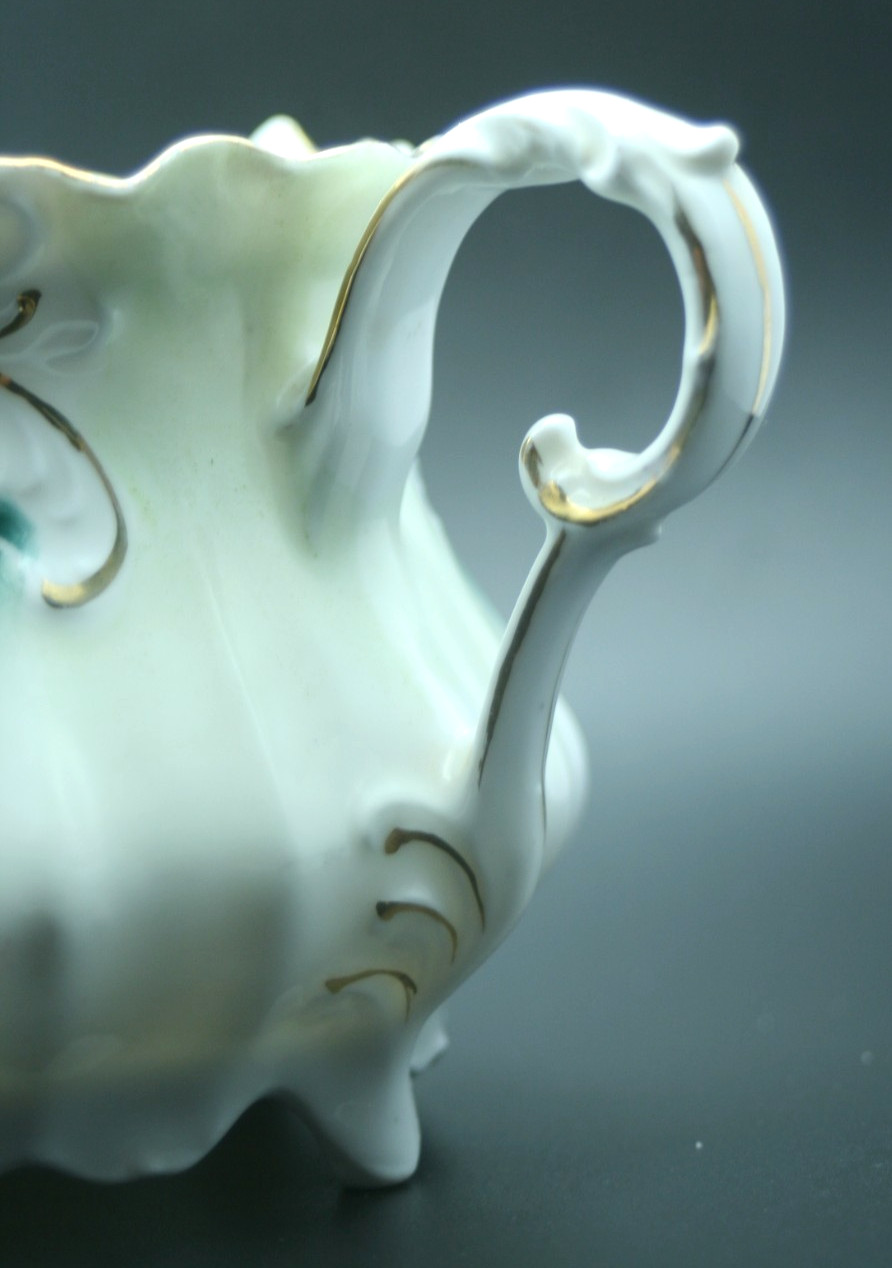 Antique R.S. Prussia Attributed Lidded Creamer Pink Roses Green Unmarked