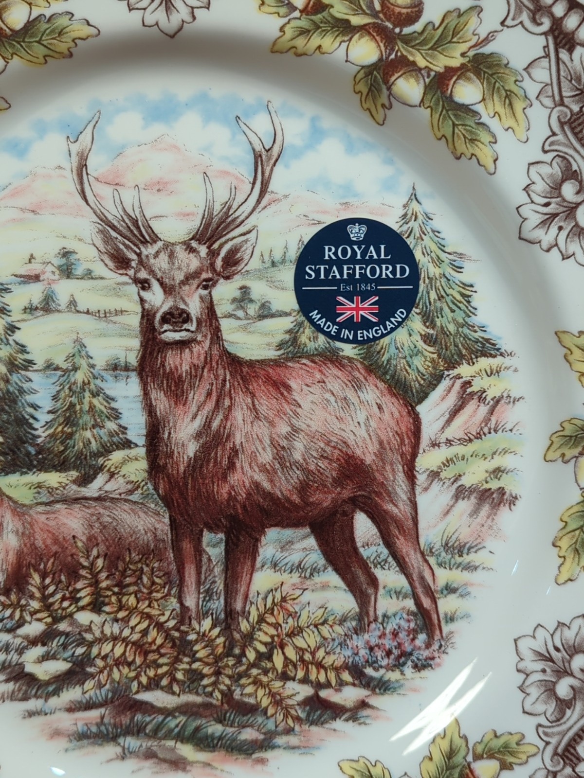 Royal Stafford England Buck Doe Acorn Dinner Plate 11″ NEW