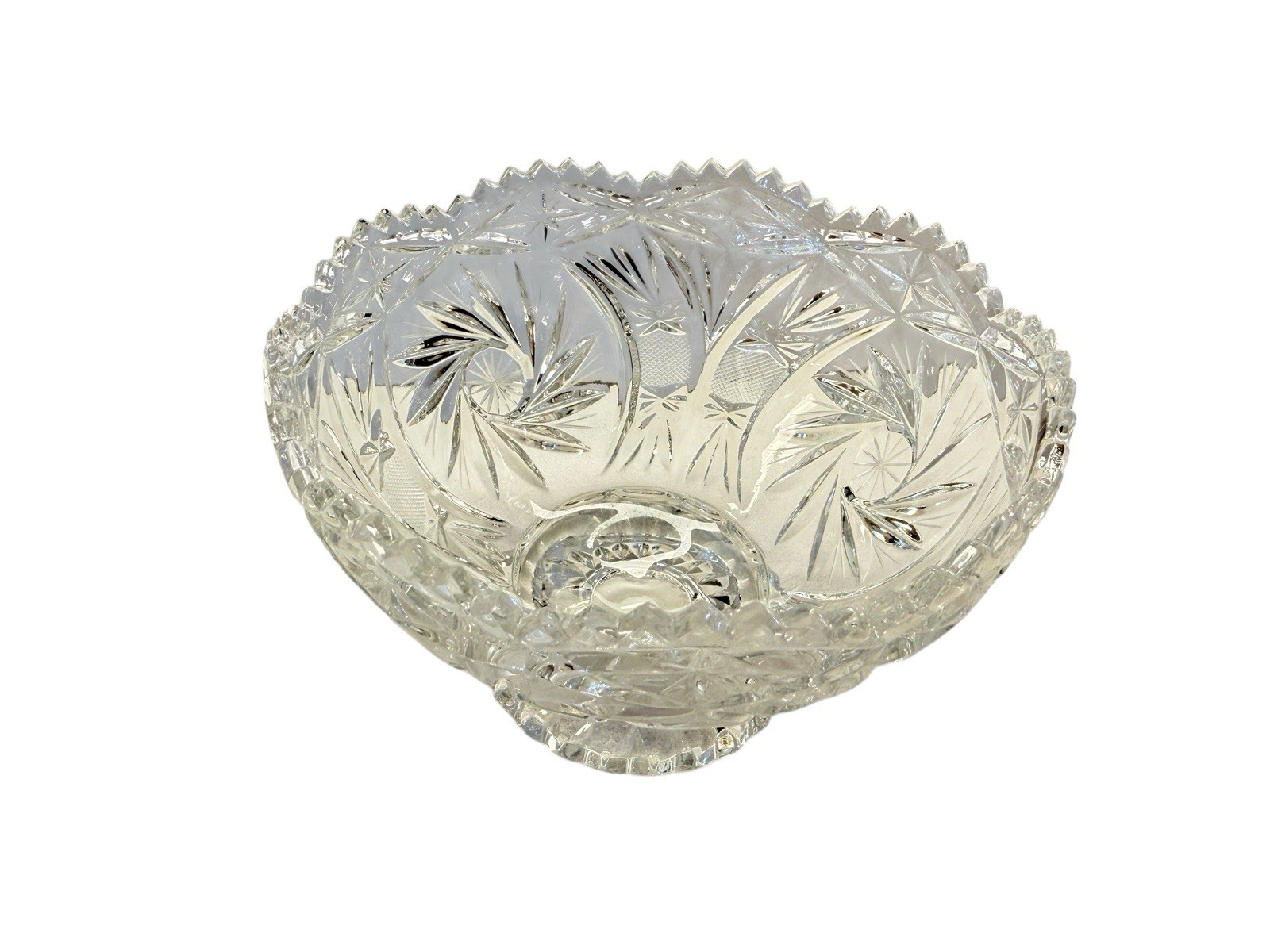 Vtg Lausitzer 24% Lead Crystal Pedestal Bowl Pinwheel Star Of David Hobstar 6″