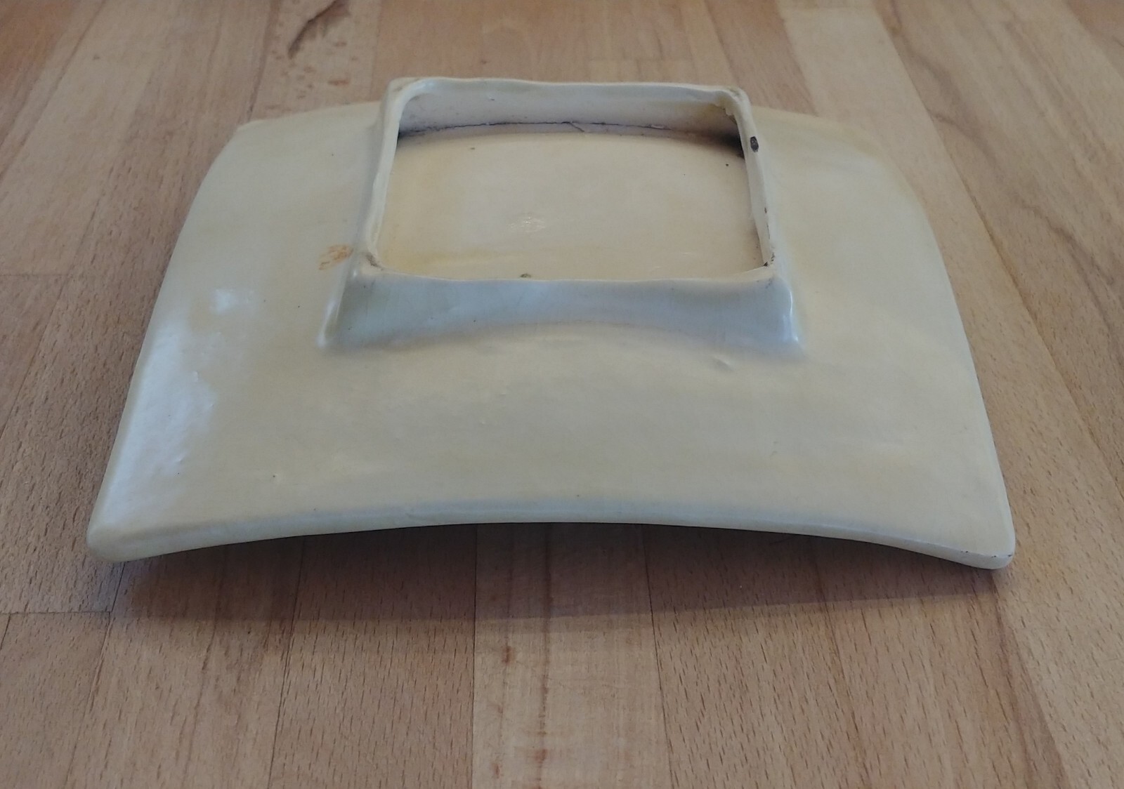 MCM Handmade Studio Art Pottery Curved Square Dish Orange Spotted Glaze 6.25 in²