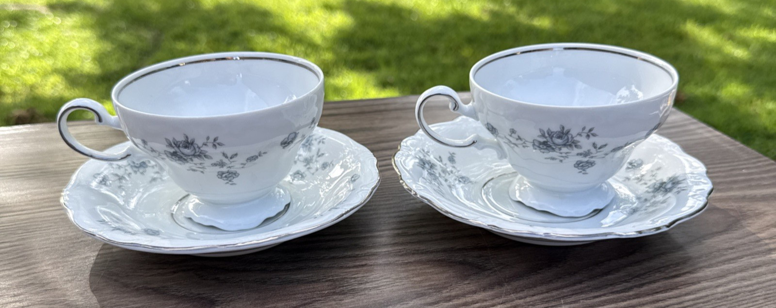 Johann Haviland Blue Garland Footed Tea Cup & Saucer Bavaria Germany Set of 2