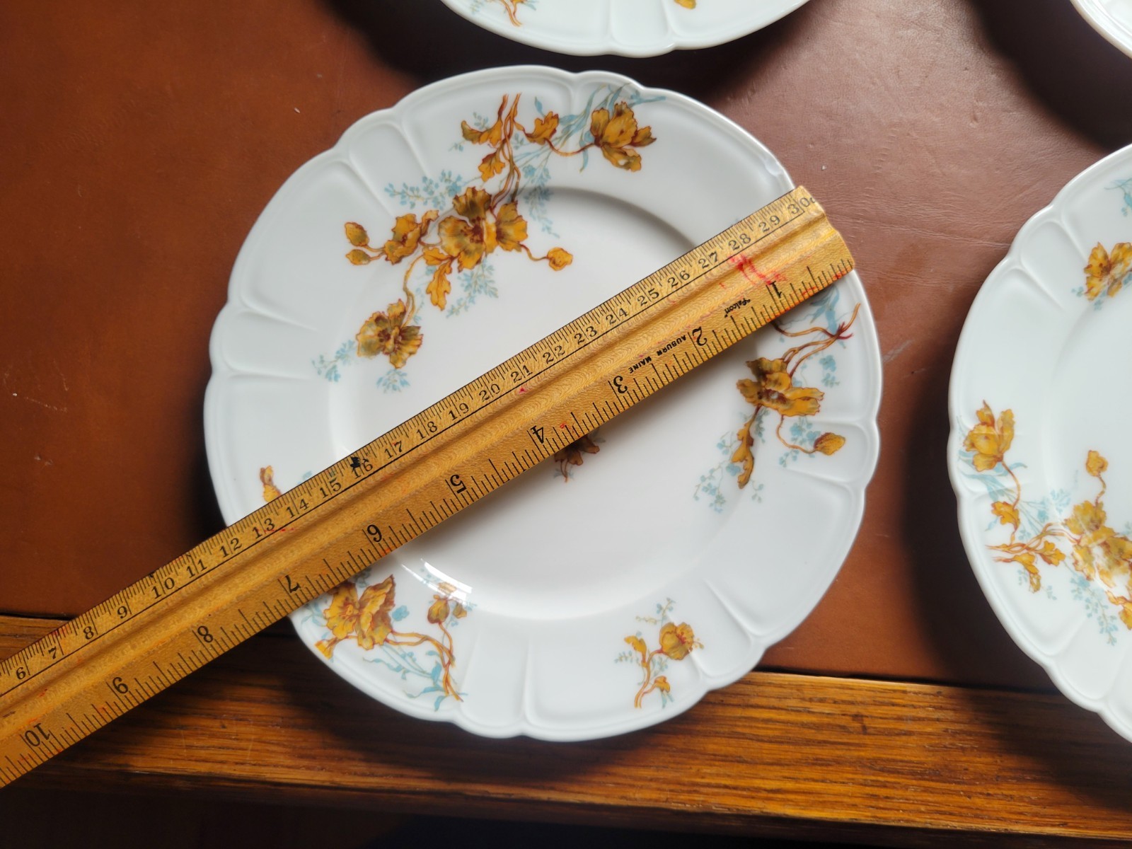(4) Haviland 7.25 Inch Salad PLATES – Yellowish Brown Flowers -Limoges
