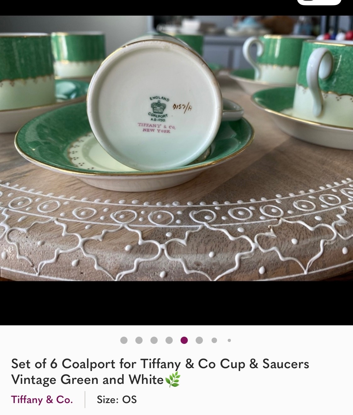 Rare Vintage Tiffany & Co Coalport Cup & Saucers Green and White