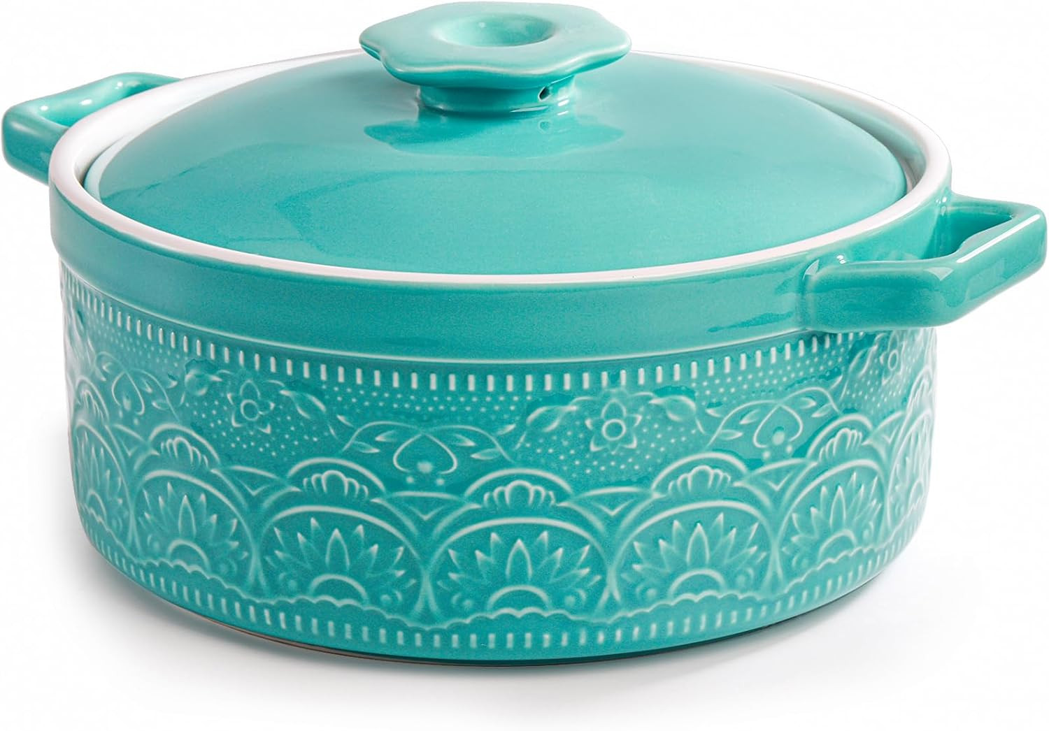 Elsjoy 2 Quart Round Ceramic Casserole Dish with Lid, 7.5 Inch Covered Casserole