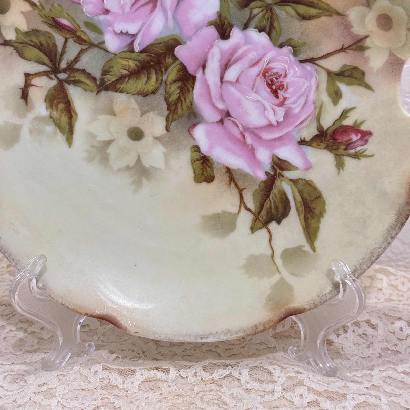 Vintage Alice Austria Pink Rose Oval Handled Porcelain Serving Plate Tray 11″