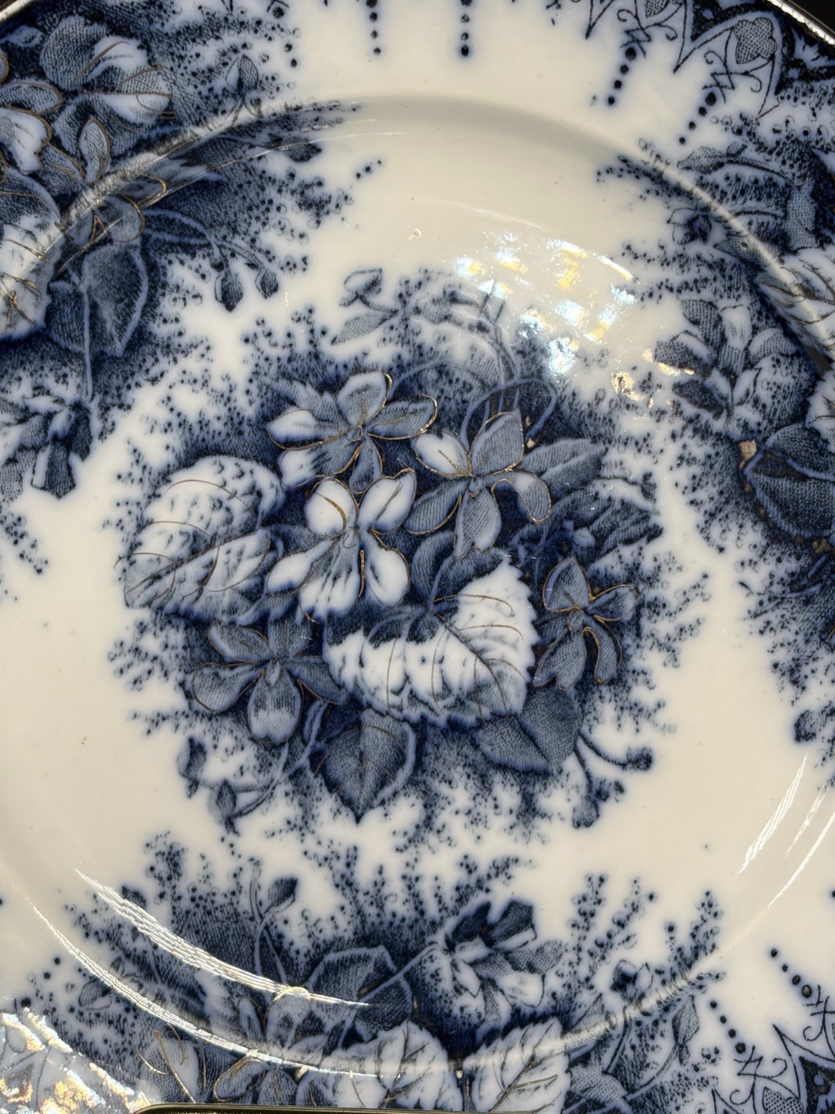 2 Antique Rare K G Keller Guerin Luneville France VILOETTE Flow Blue 7” Plates