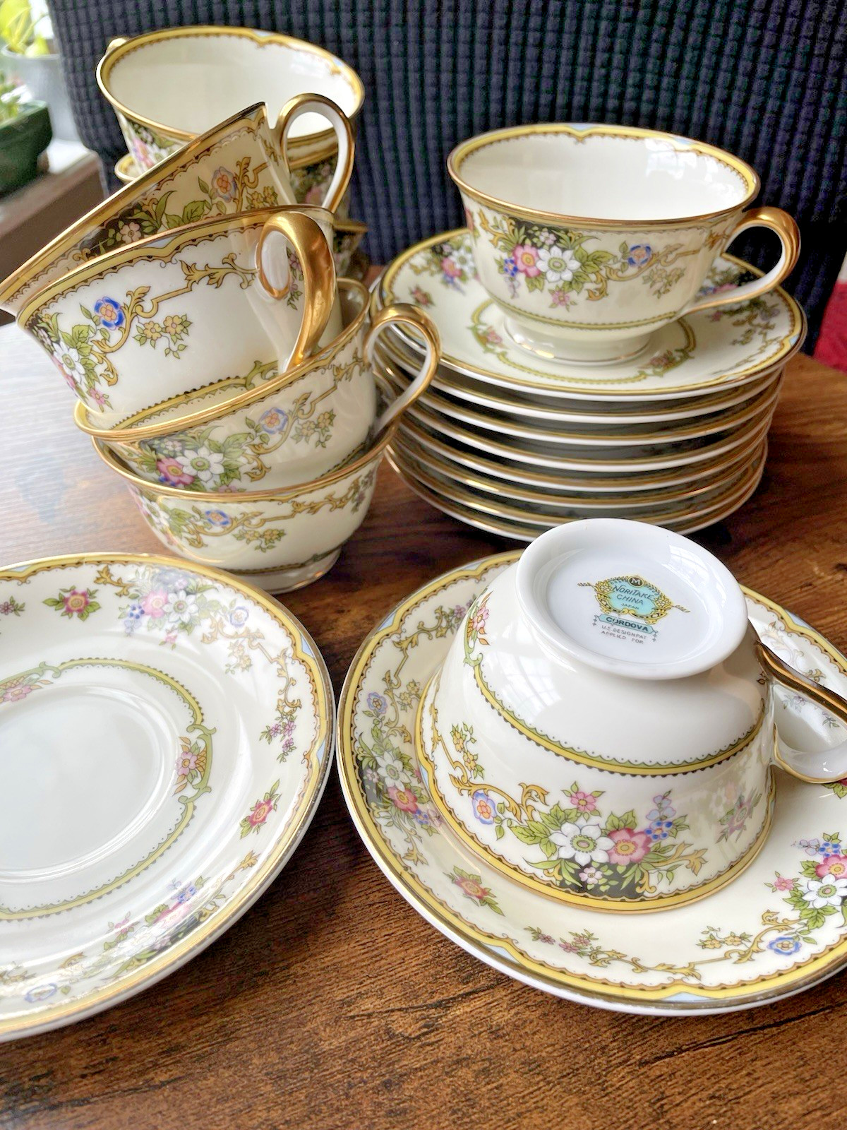 Noritake Tea Cup & Saucer Gold Floral China Vintage Set Cordova 1930’s Japan