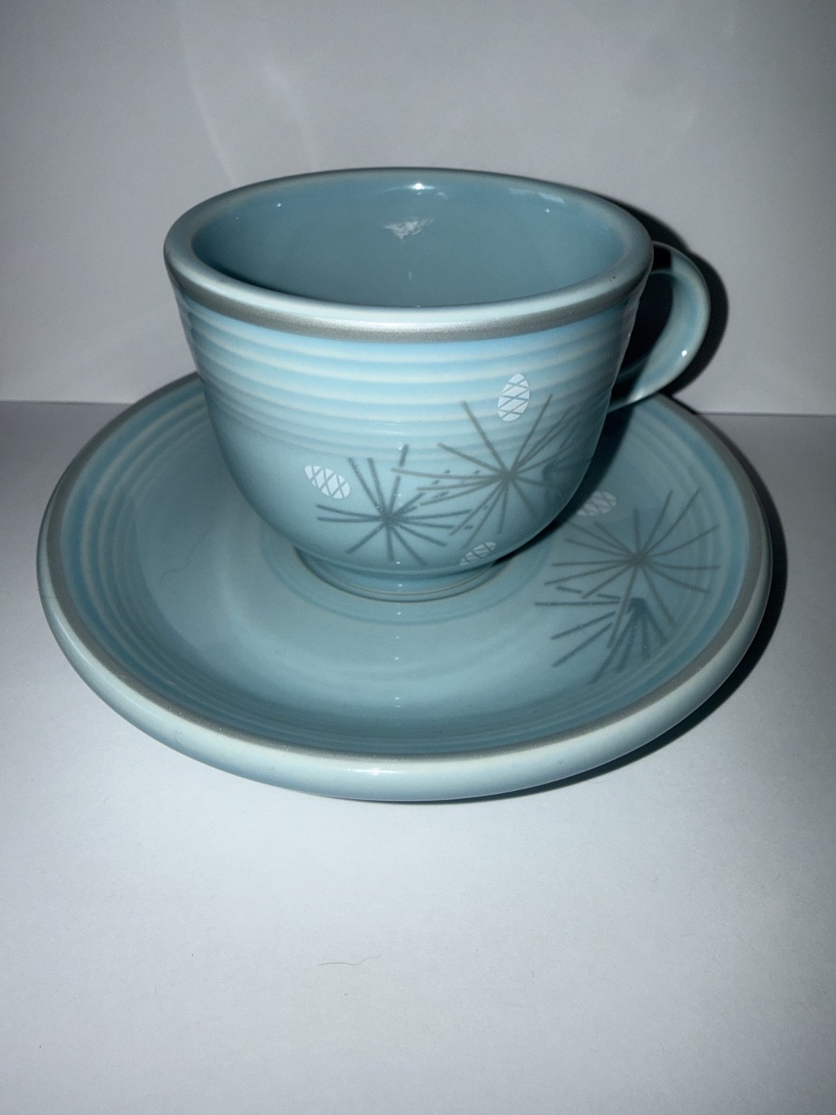 Fiesta Atomic Pine teacup and saucer on Sky