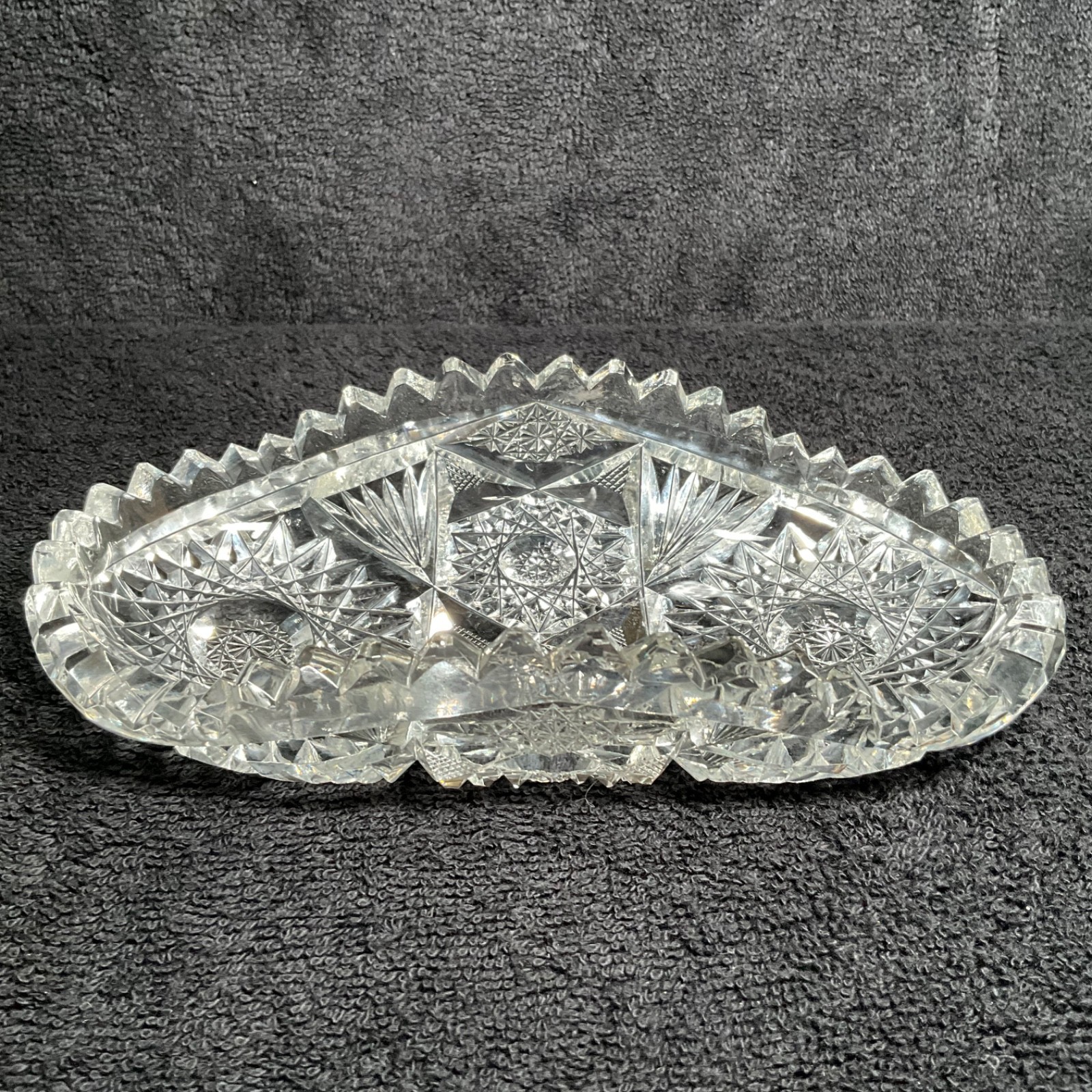 VTG-American Brilliant Period Deep Cut Crystal Glass Oblong CeleryRelish Boat 7”