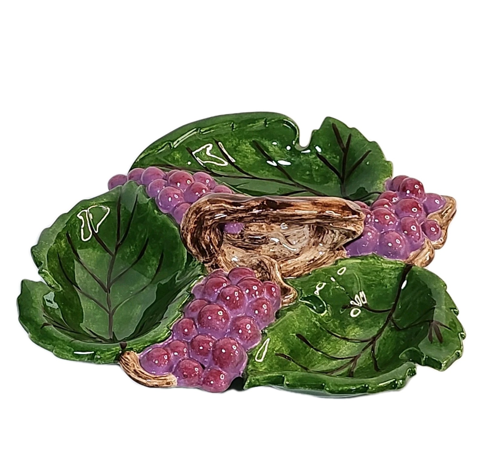 Vintage Pottery Hand Painted Grape Vine Ceramic Dish Bowl Arnels