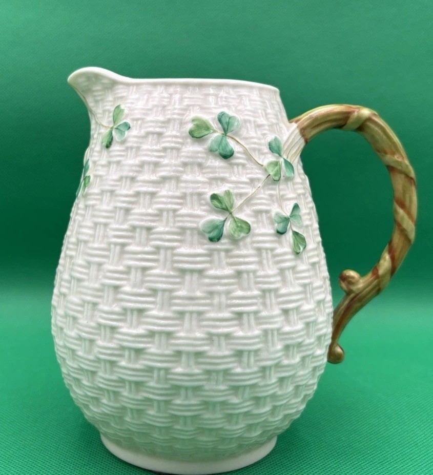 Vintage Belleek Ireland Shamrock Pitcher – 4th Mark (1st Green) 1946-1955 – 6”