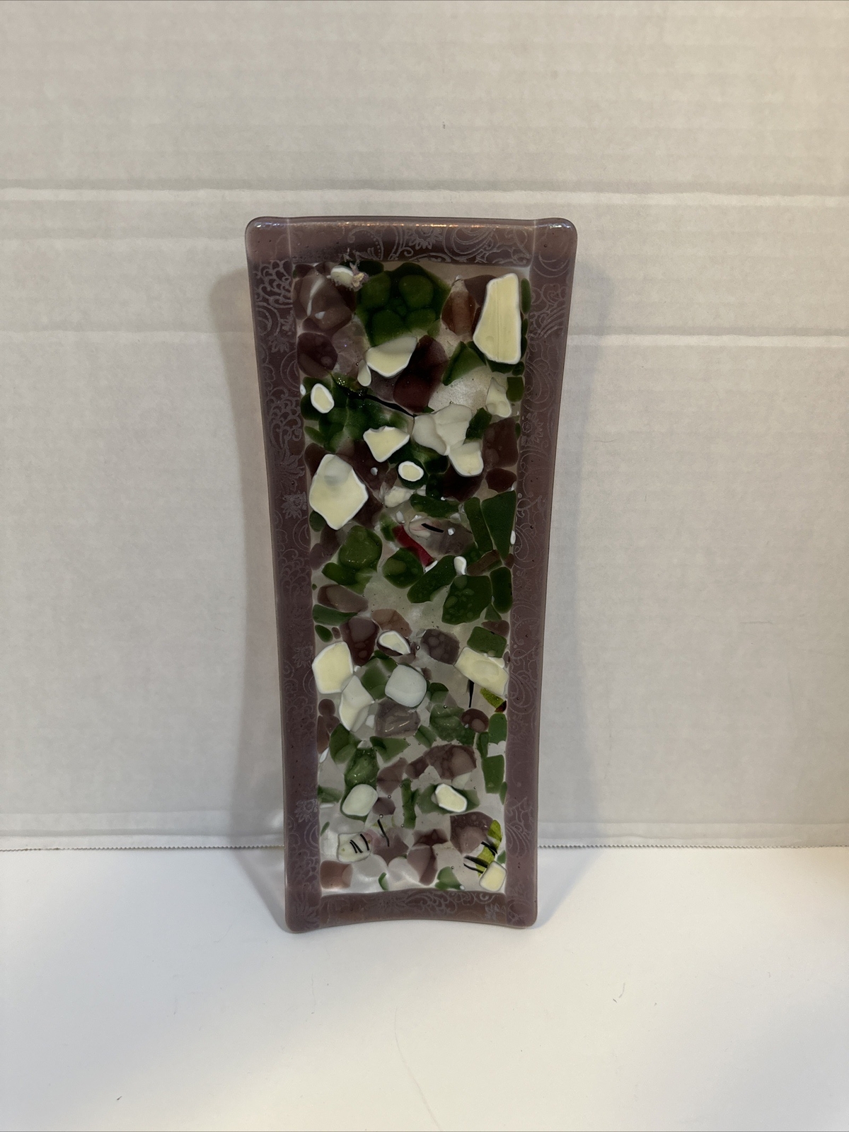 Fused Dichroic Studio Art Glass Trinket Dish Contemporary Signed 11.5”