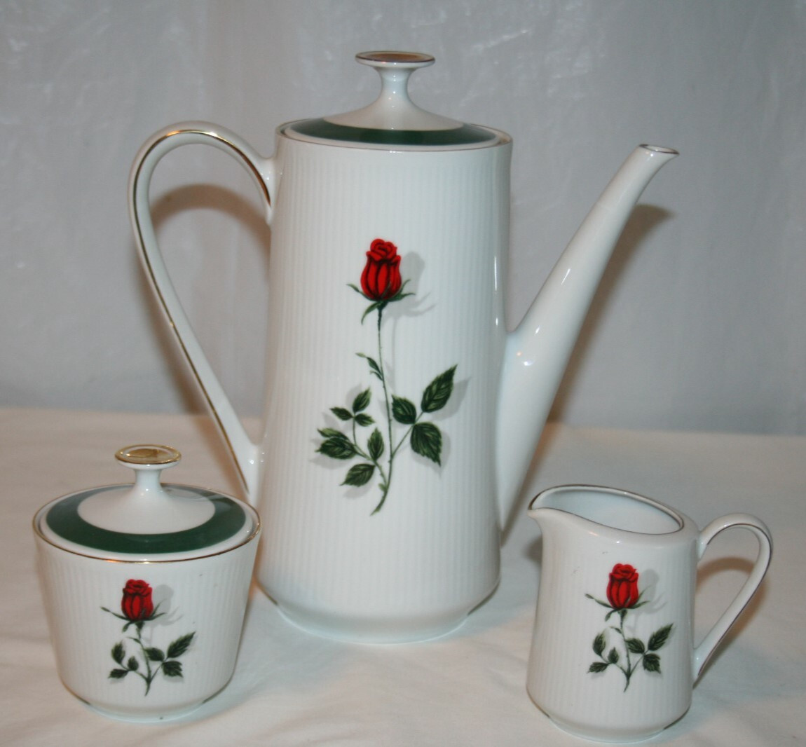 Mitterteich Bavaria Carmen Rose Coffee Pot Creamer & Sugar Bowl with Lid