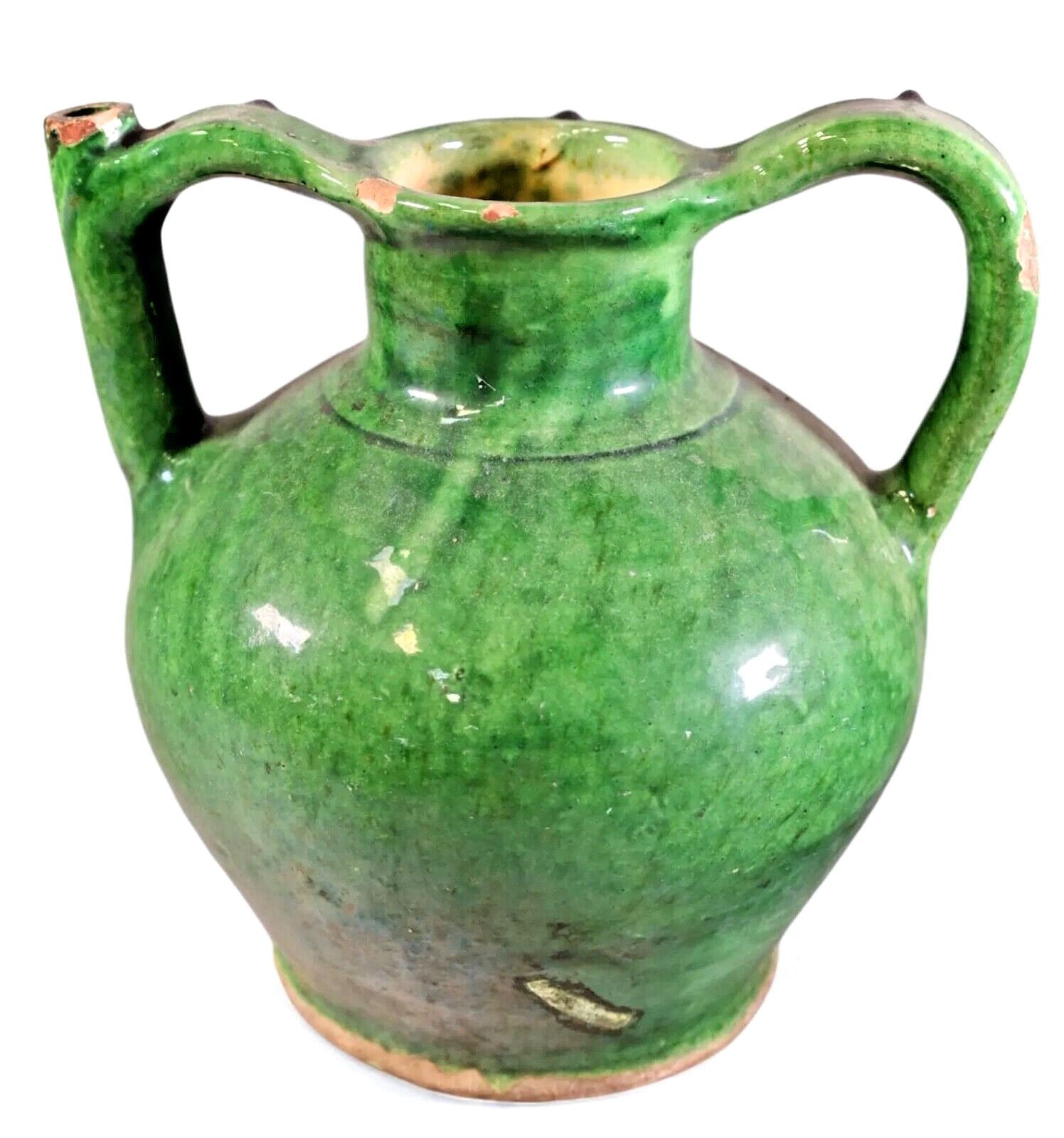 French Antique Confit Pottery Earthenware Green Glazed Pitcher CHRISTMAS SALE