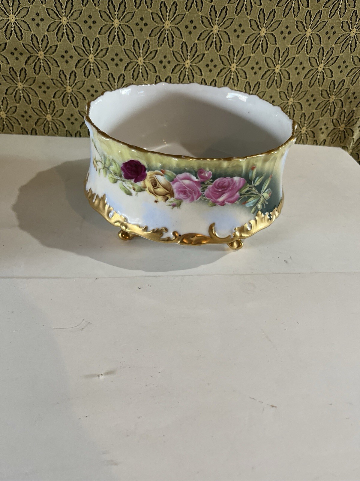 Antique Limoges Jardiniers Footed Gold Trim Bowl Made In Venice 1899