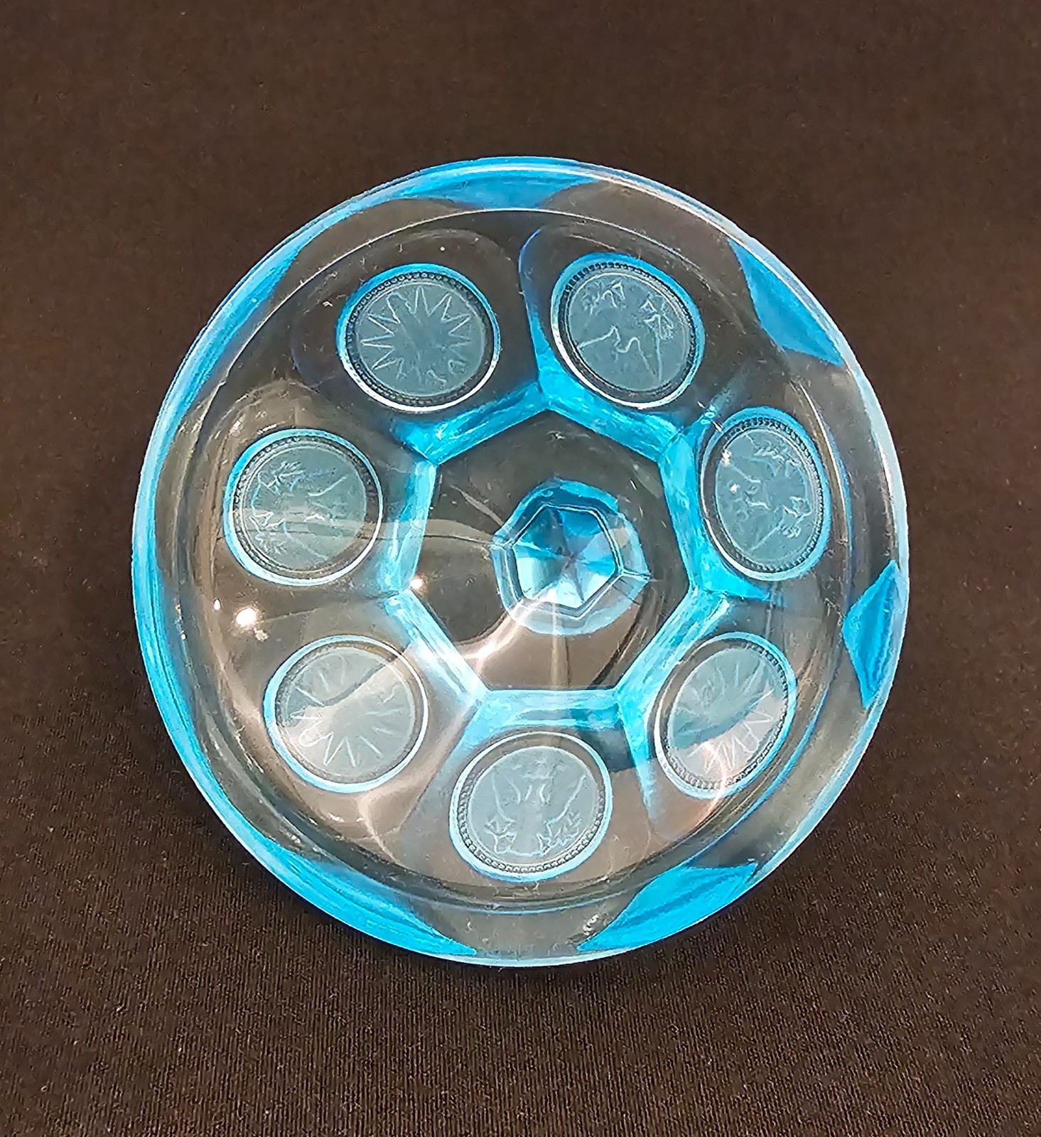 Vintage Fostoria Blue Coin Glass Covered Candy Dish with Lid 5 1/2 inches