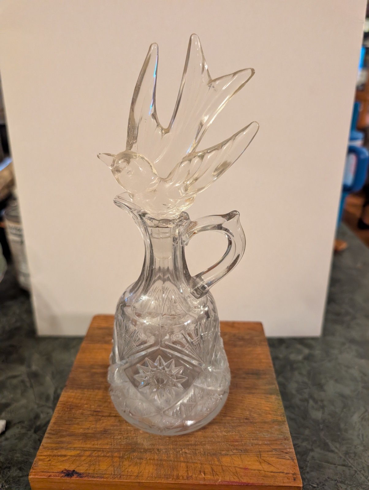 Antique ABP American Brilliant Cut crystal cruet crystal bird stopper. AVC