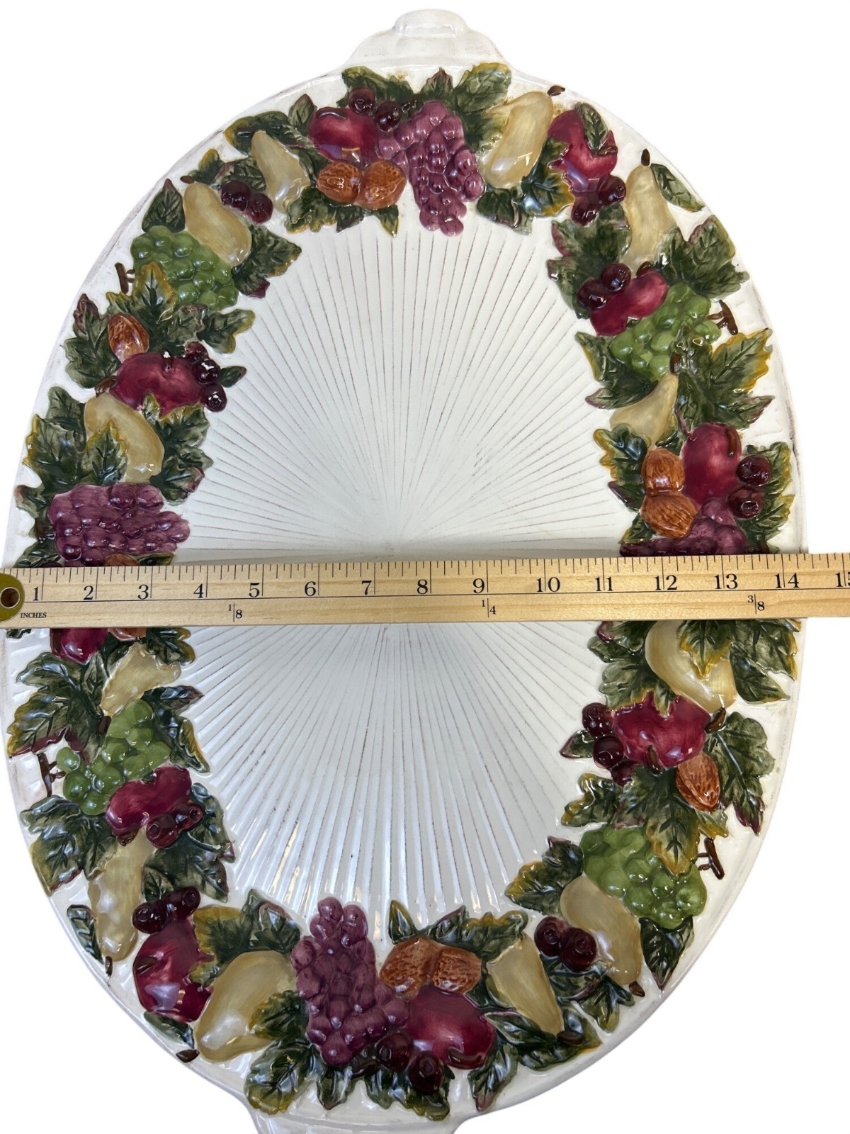 Vtg JC Penney Home Harvest Oval Serving Platter Ceramic Embossed Fruit Holiday