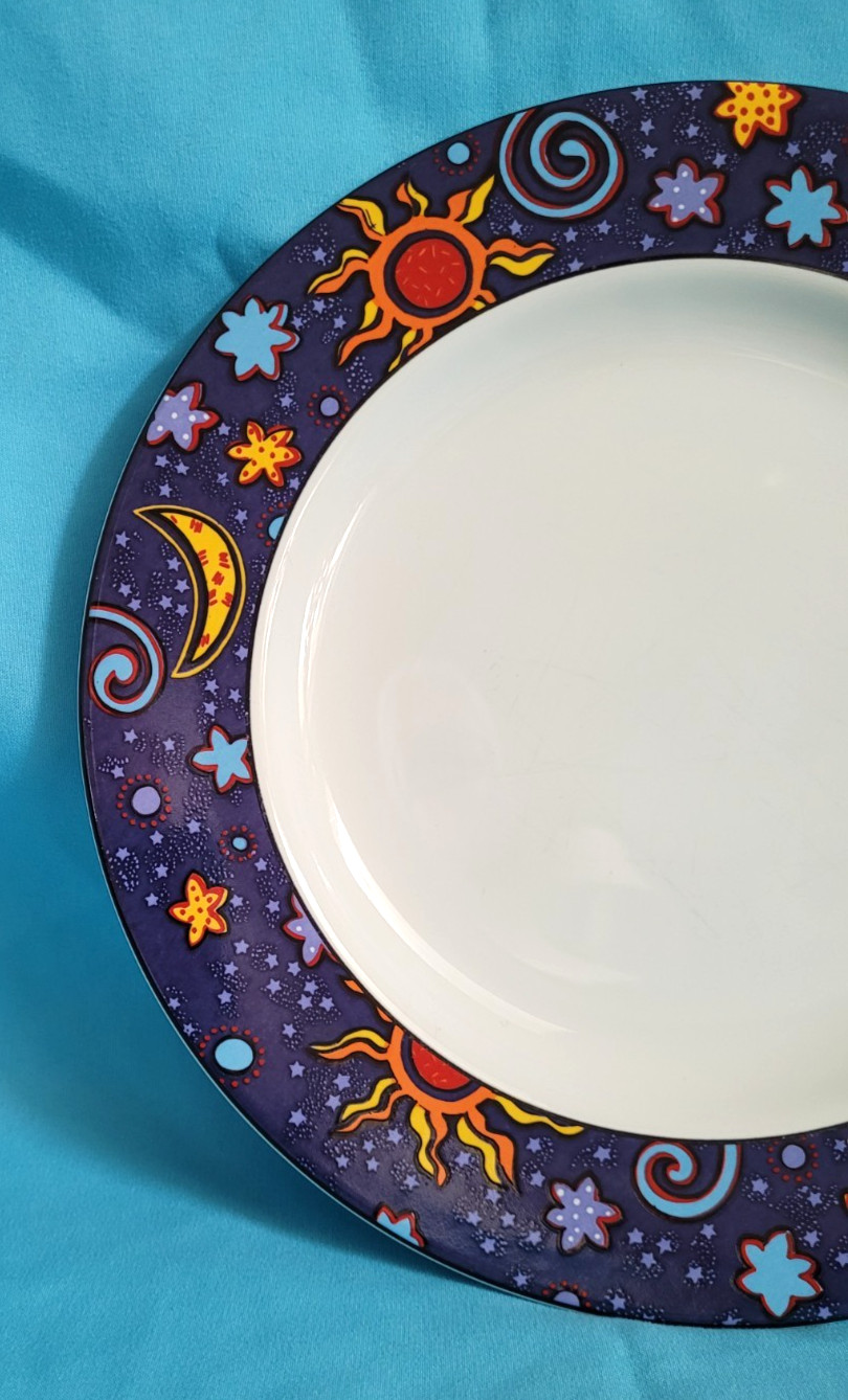 Sakura Celestial Saucer Plate 8 Inch 3 count Stoneware 1992 White Multi-color