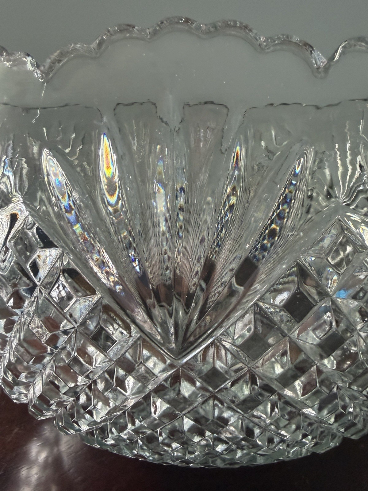 Vintage LE Smith Glass Pineapple/Fan Cut Punch Bowl w/21 Cups Set