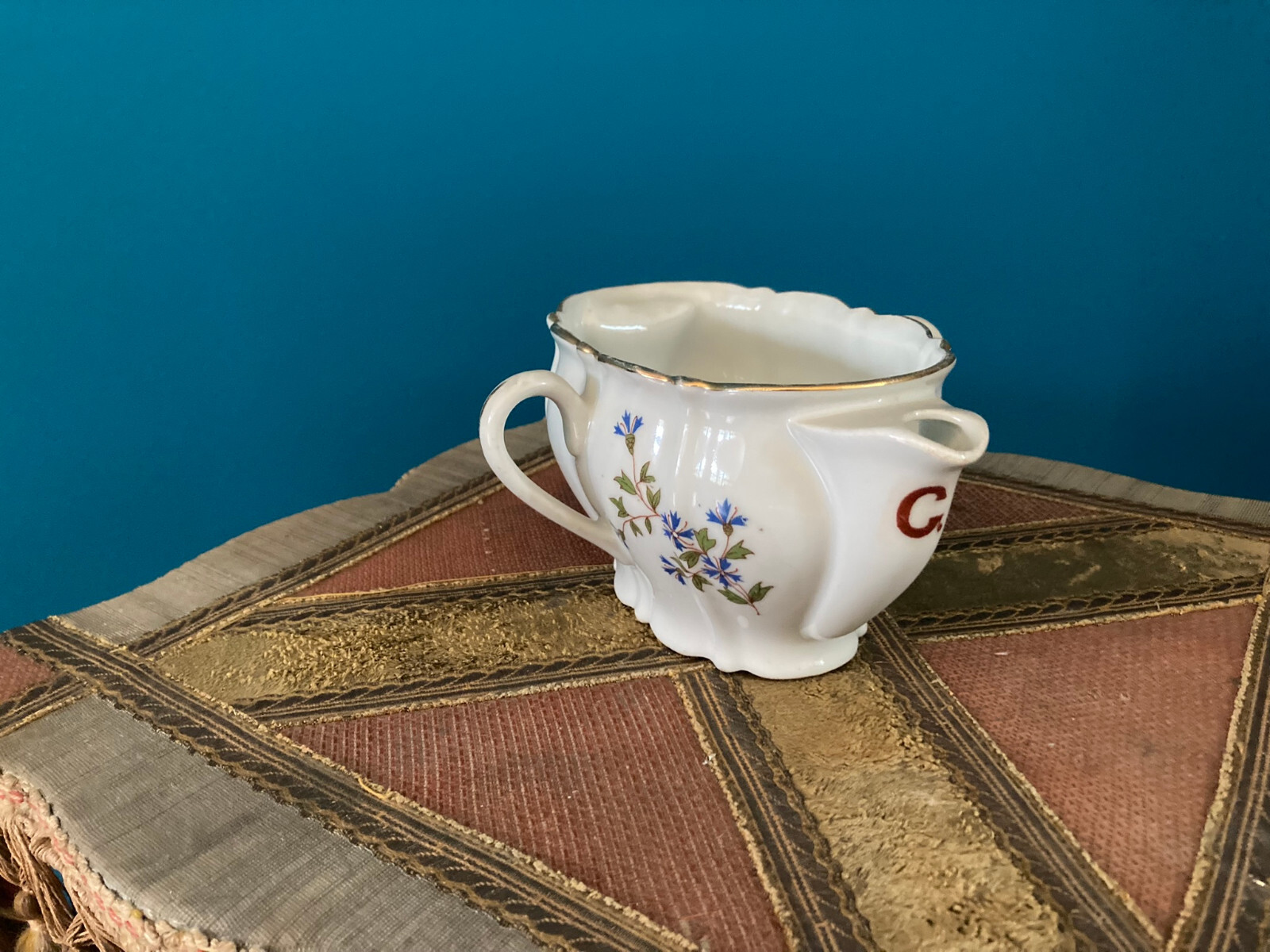 Vintage White Floral Porcelain Double Spout Gravy Boat
