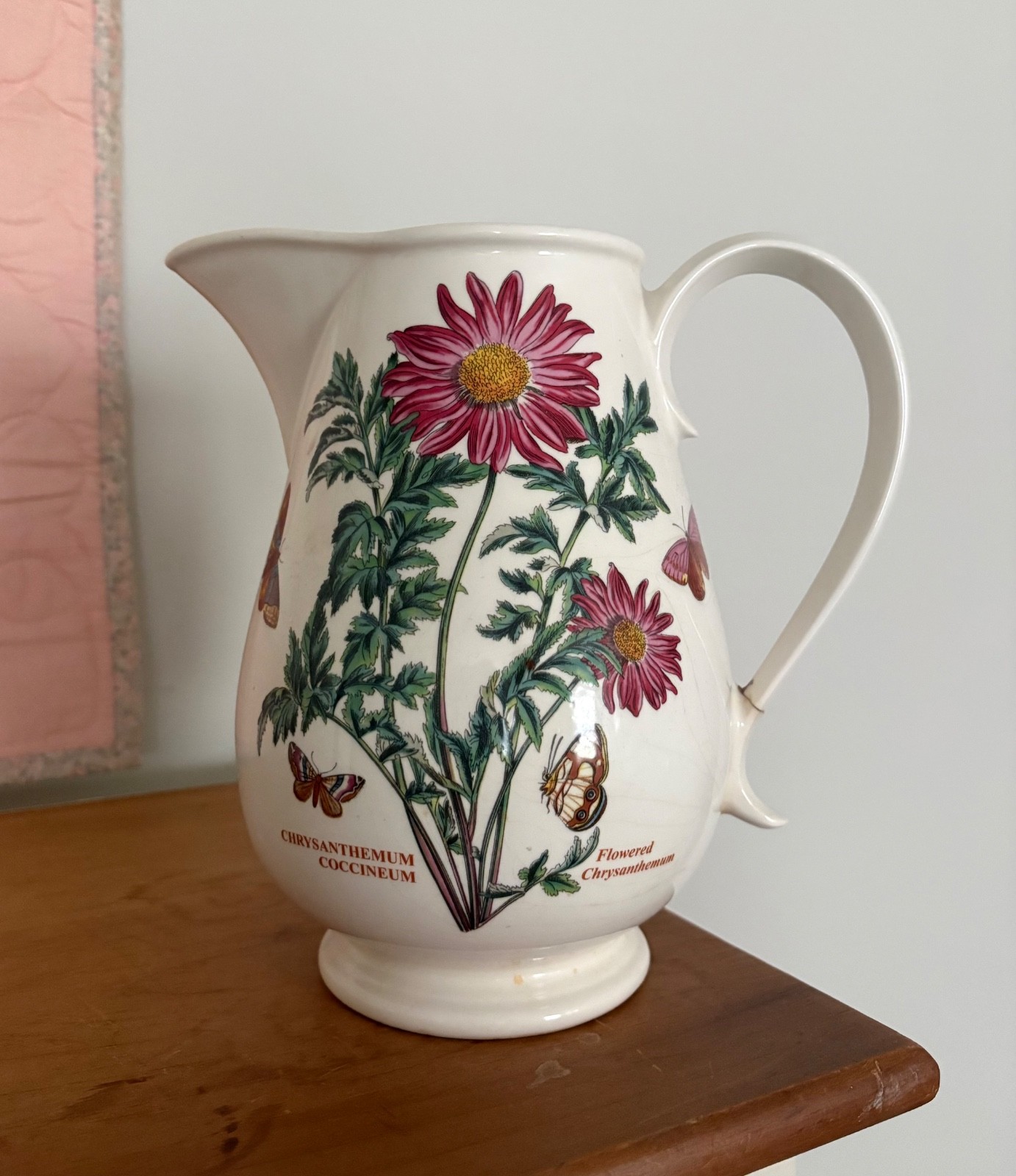 Portmeirion Botanic Garden Pitcher Floral Ceramic Jug 8.5″ Handle Repaired