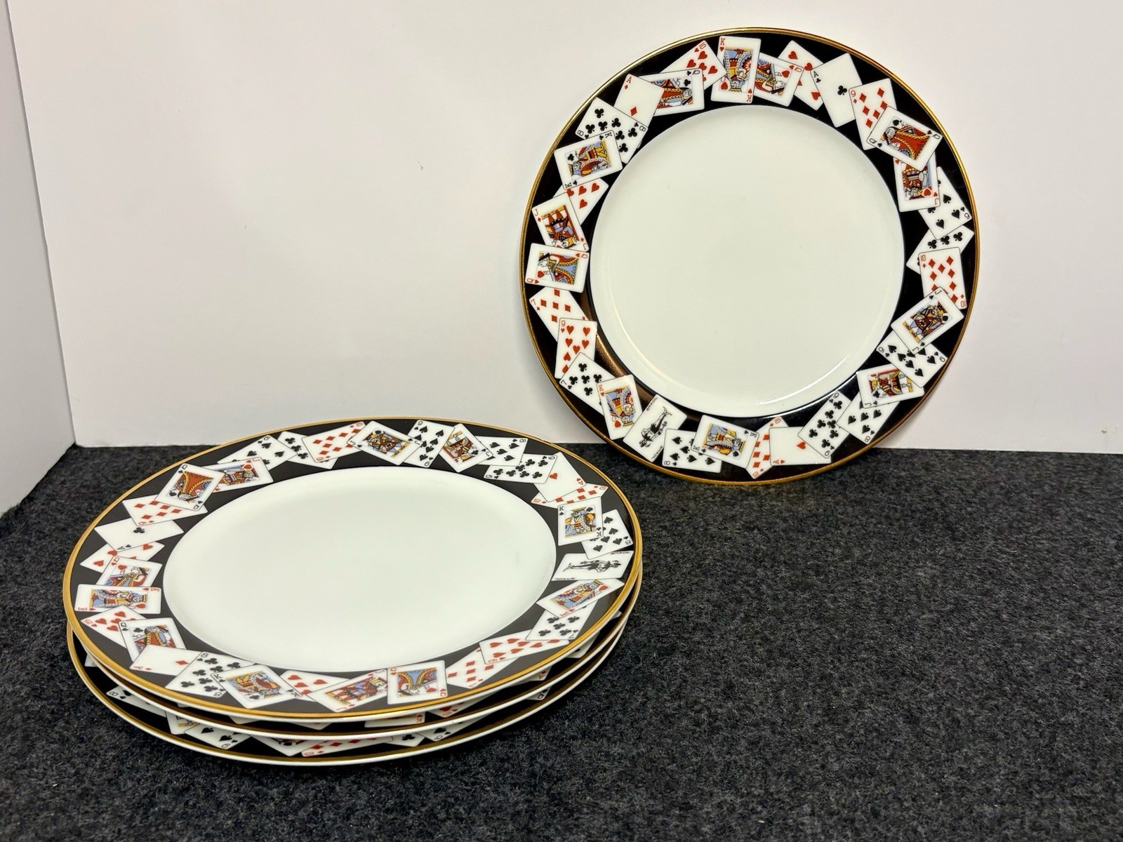 Set of Four Tiffany & Co Porcelain Playing Cards Salad Dessert Plate 7.75 In Dia