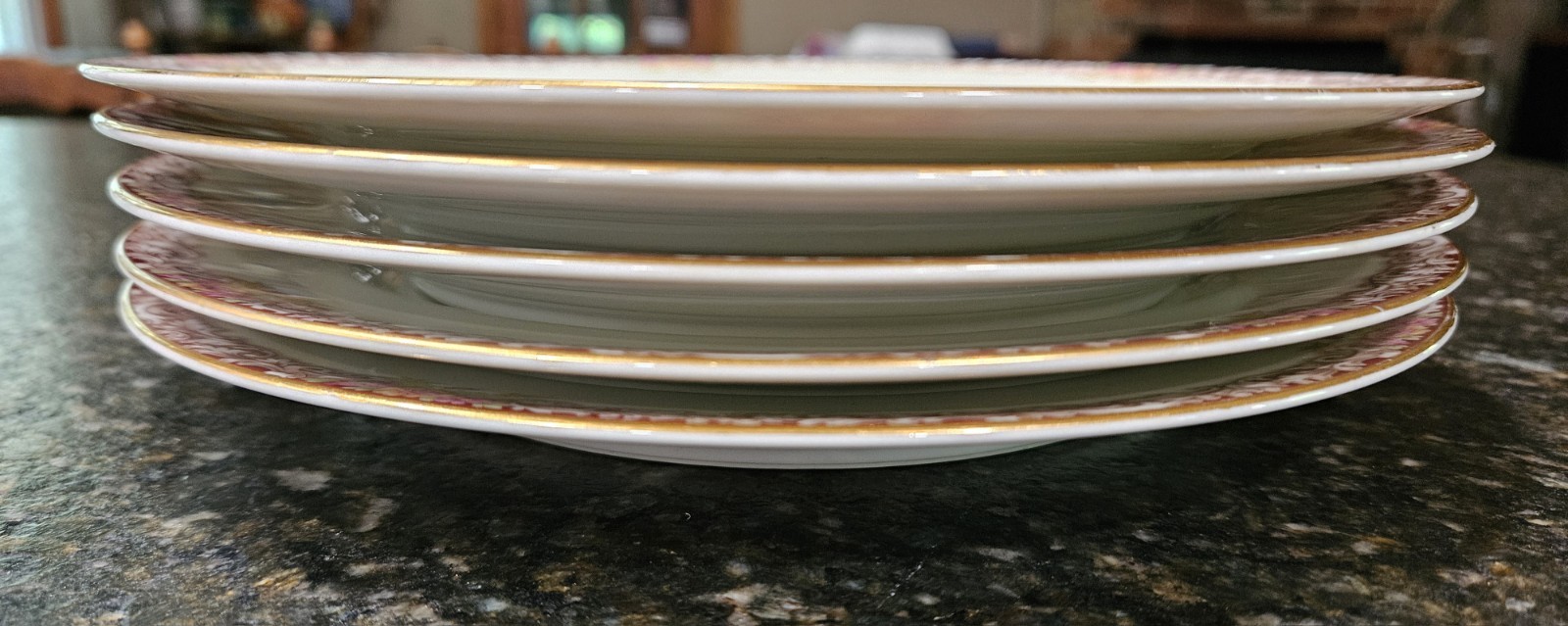Vtg Noritake Harmony Gold Trim Set of 5 10″ Dinner Plates Made in Occupied Japan