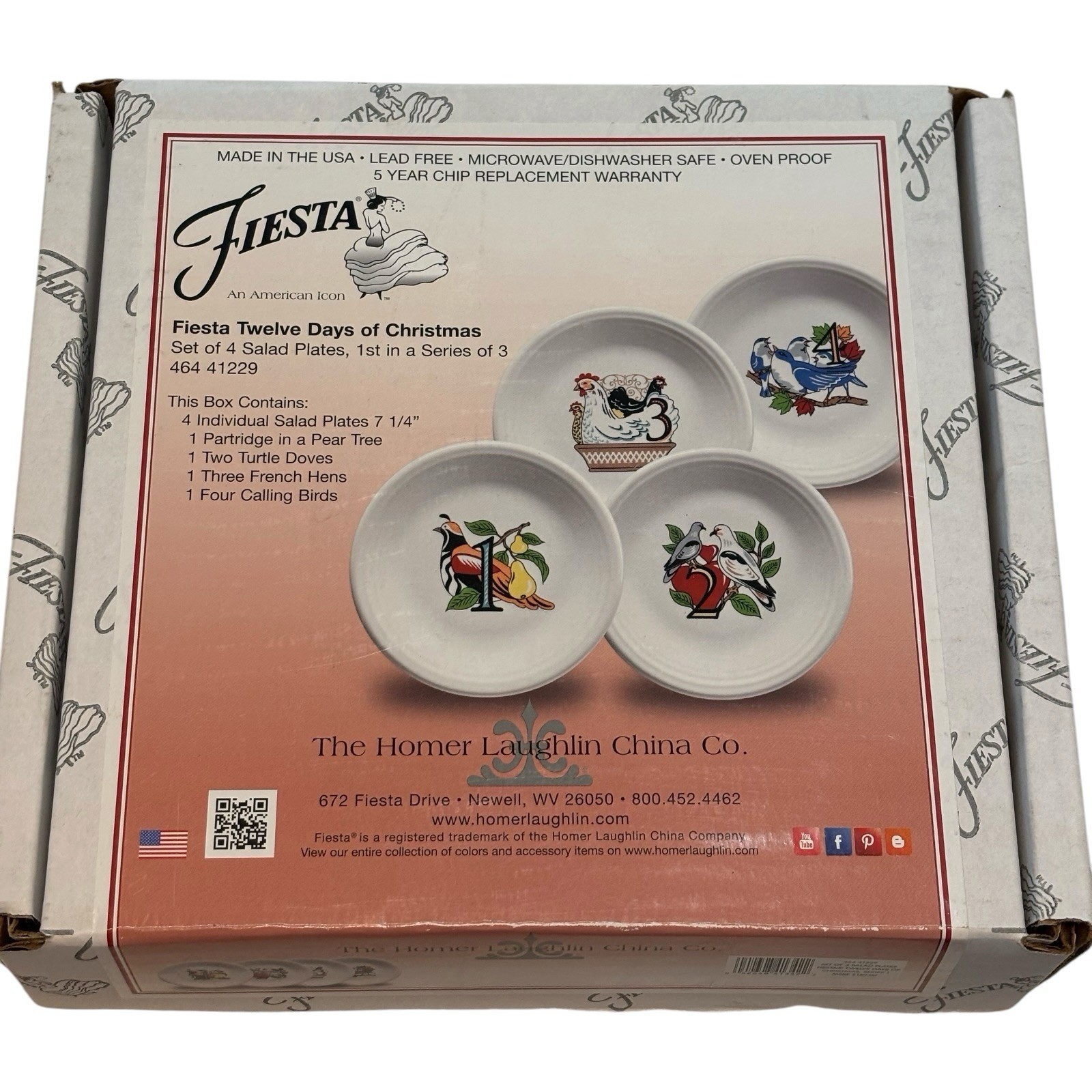 Fiesta 12 Days of Christmas Complete 12 Salad Plate Set 7.25” Homer Laughlin USA
