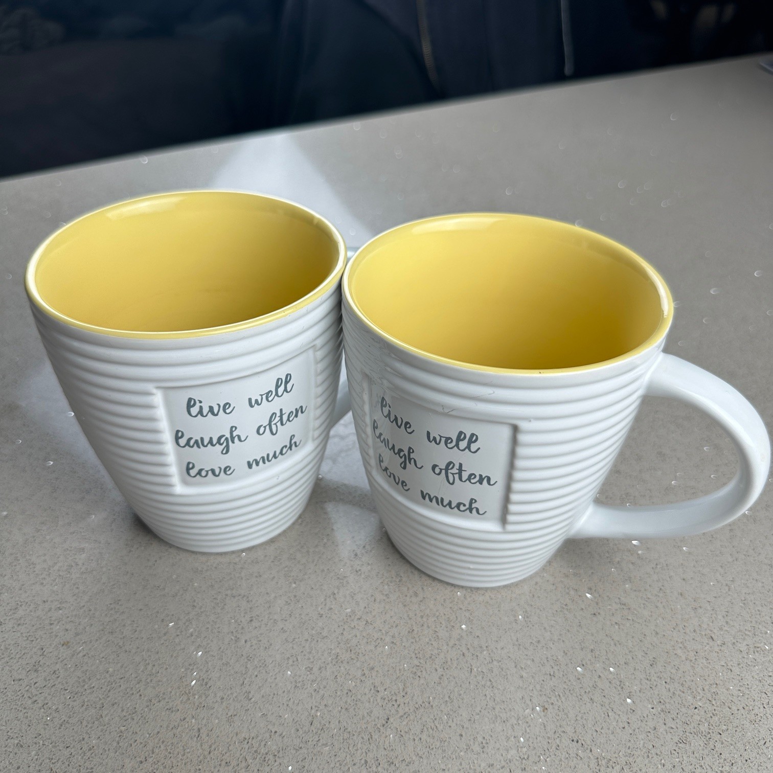 2 PACK The Old Pottery Company Inspirational Coffee Mug Live Well Laugh Often