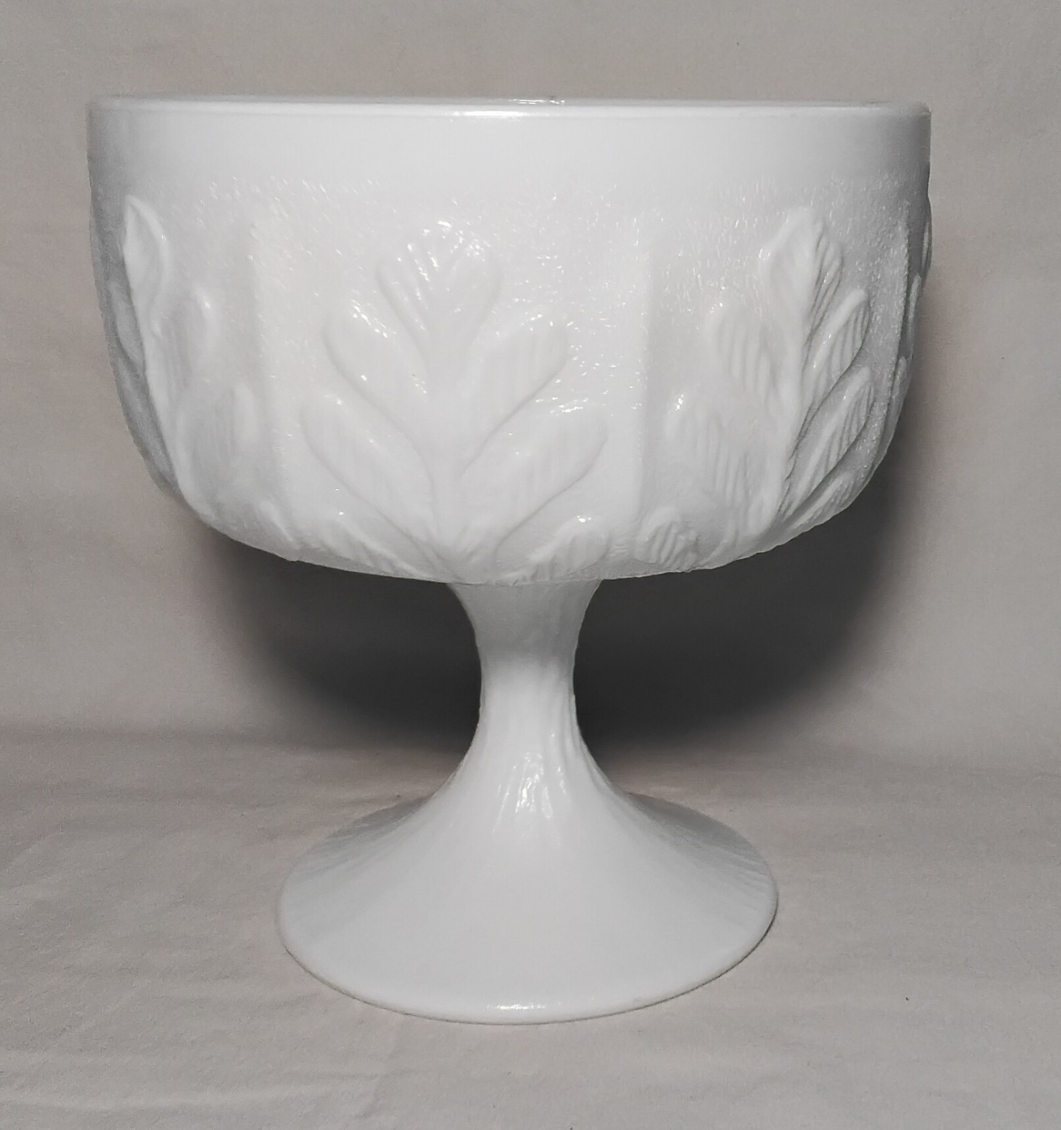 Vntg 1978 FTD Milk Glass Vase Dish Bowl Oak Leaf Pattern Compote Pedestal White