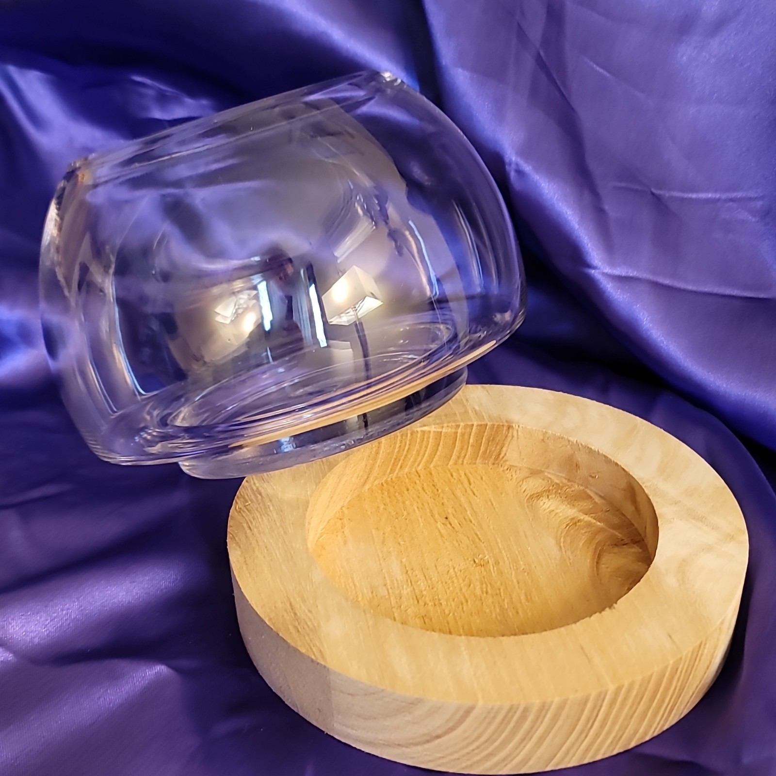 Round Glass Bowl with Wooden Base Stand, 8in x 5in. Buy 2+ free shipping