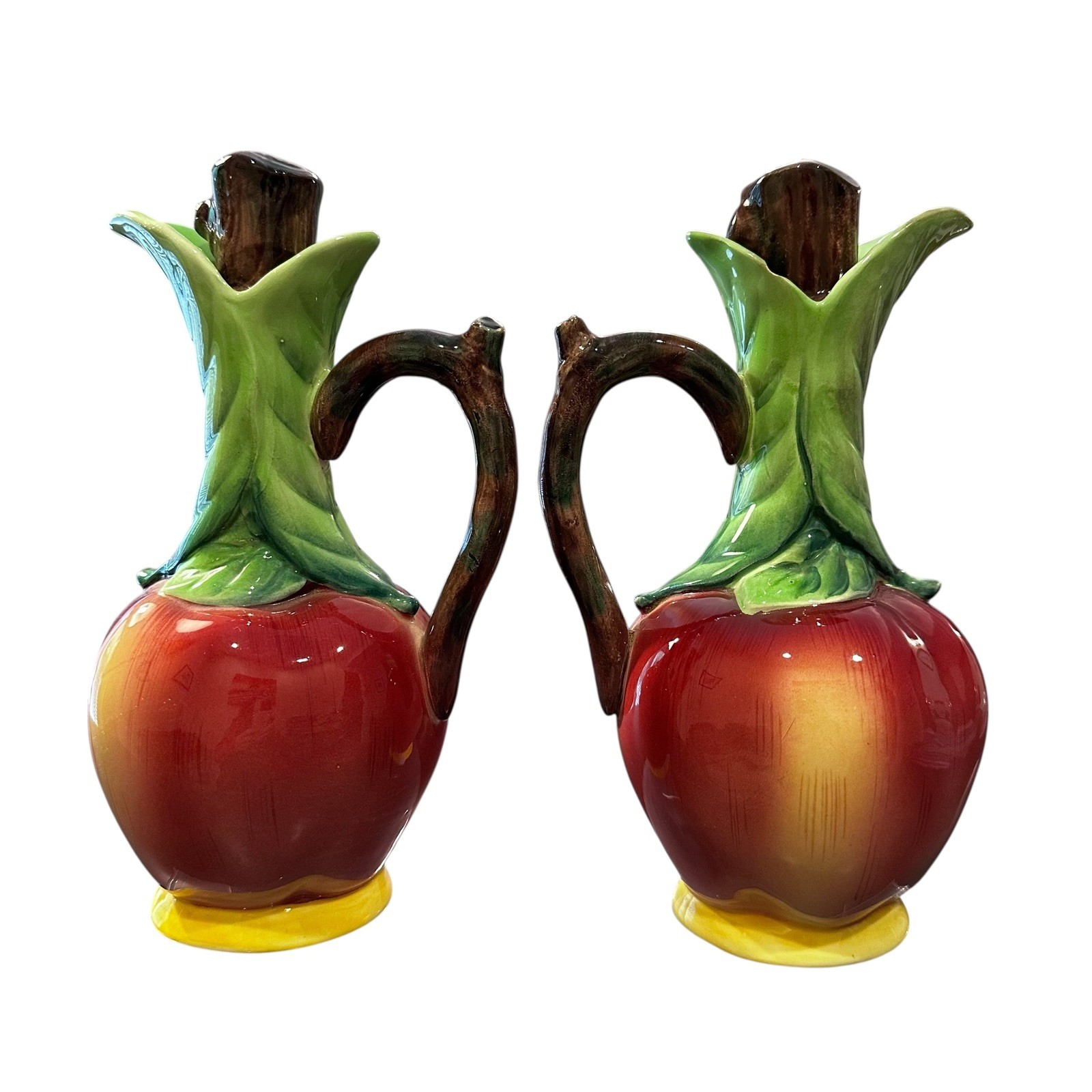 Vintage Anthropomorphic Apple Oil and Vinegar Ceramic Cruet Set PY Japan READ