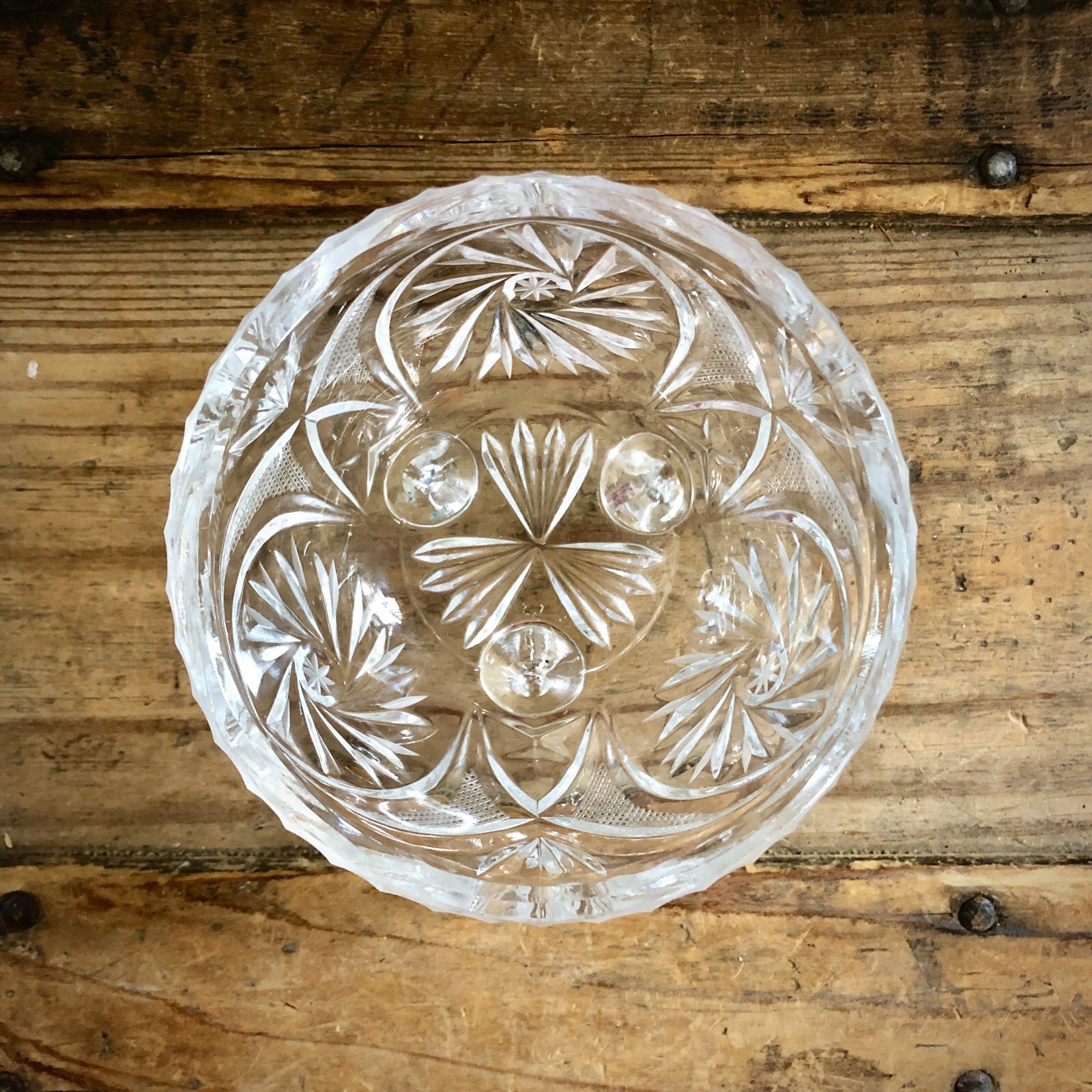 Lead Crystal Clear Cut Glass Footed Candy Trinket Dish With Lid