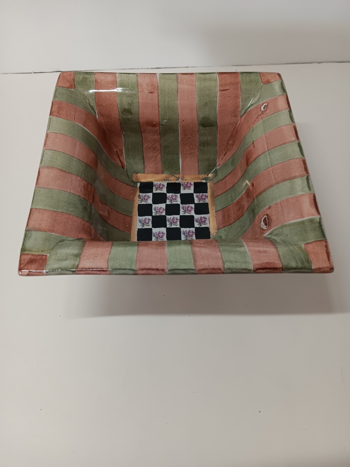 MacKenzie Childs Torquay Palm and Devon / Buttercup Bowl Dish 6″ square EUC!