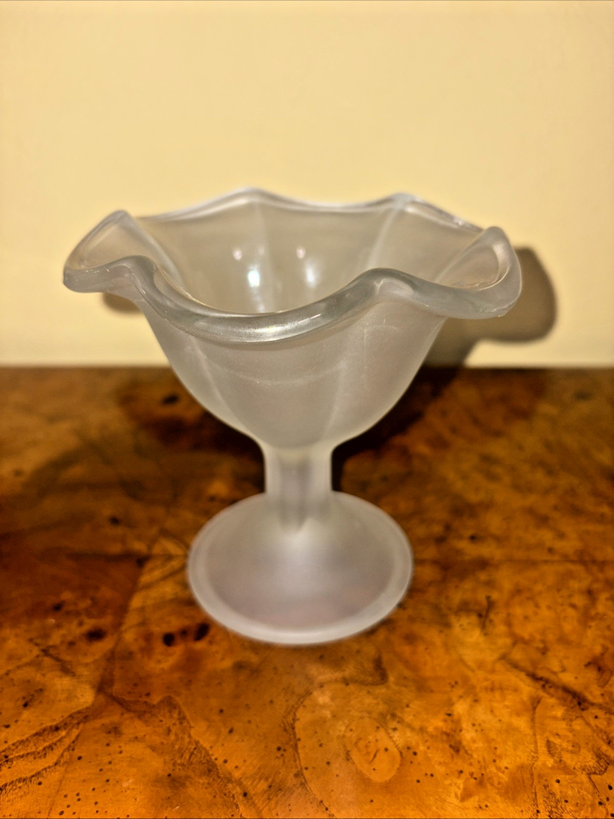 Kig Indonesia Vintage Frosted Satin Sundae Pedestal Glass 5″ Tall