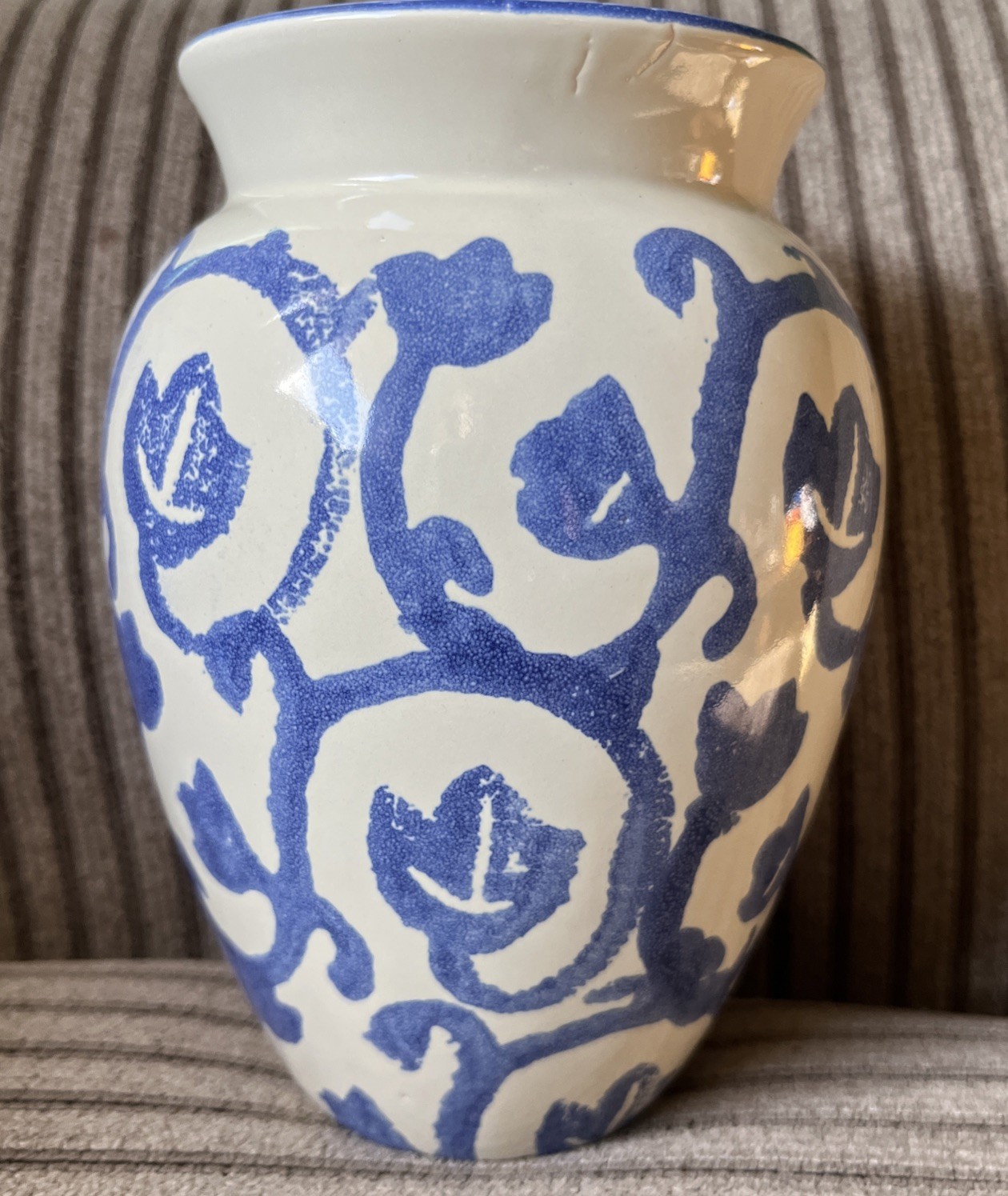 Scheurich Vase Blue and Beige Vintage Germany